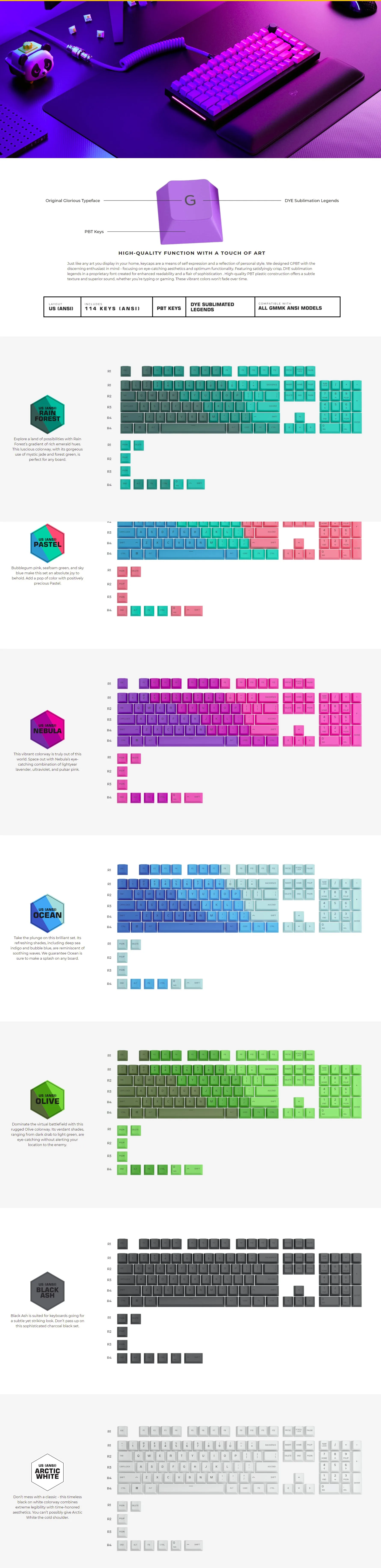 Glorious GPBT Keycaps, PBT Keycap Set Arctic White