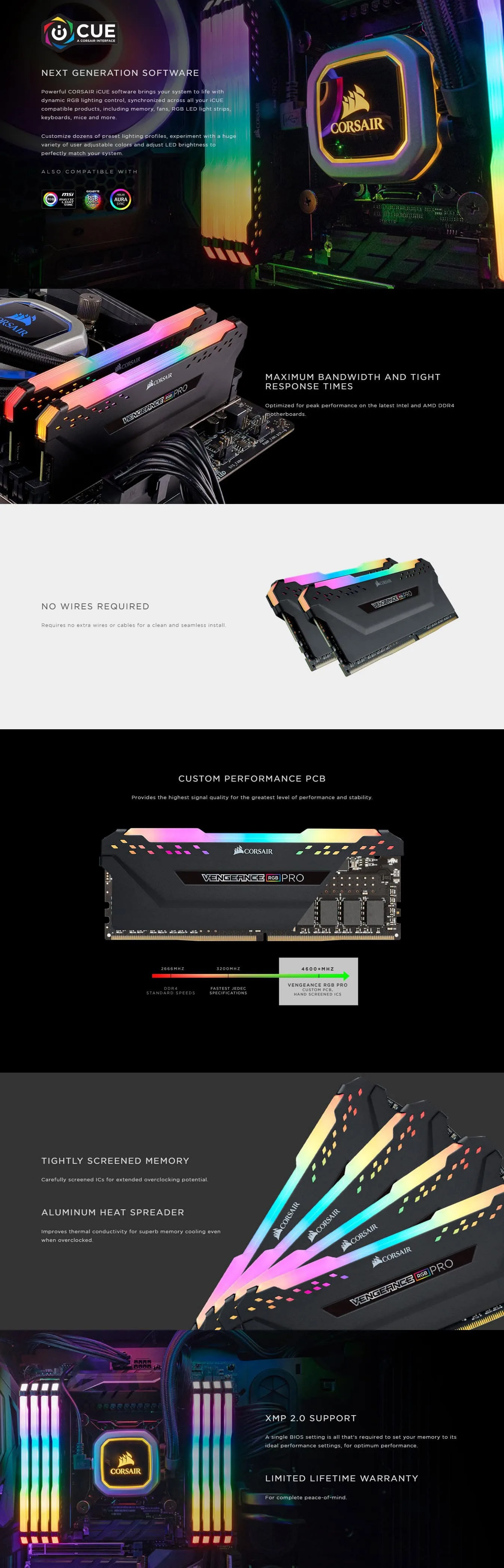 Corsair VENGEANCE® RGB PRO 32GB (2 x 16GB) DDR4 DRAM 3200MHz C16 Memory Kit — Black