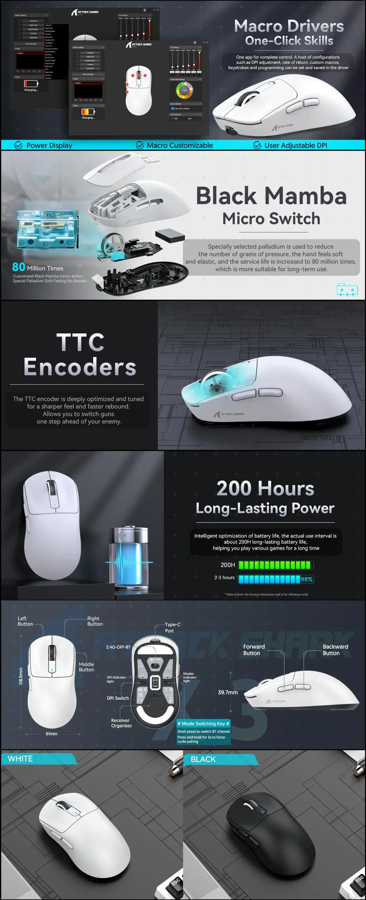 ATTACK SHARK X3PRO Three Modes 4K/8K Gaming Mouse – Red