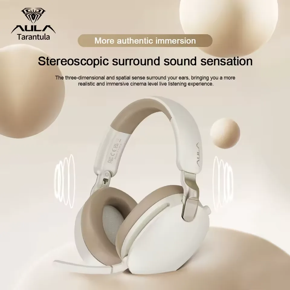 AULA A500 Tri-Mode Wireless & USB Wired Gaming Headset Beige