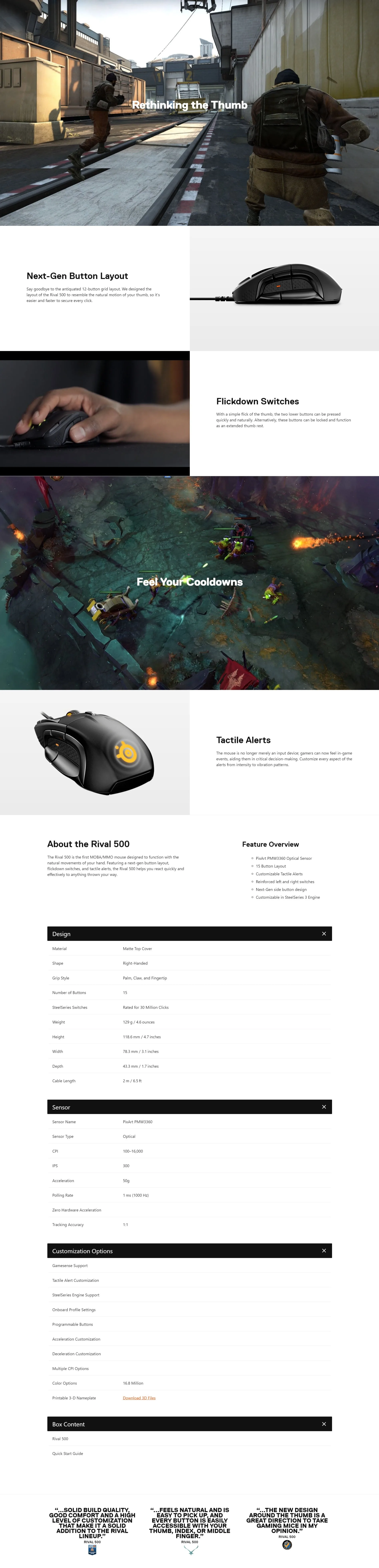 SteelSeries Rival 500 – 15-Button Gaming Mouse with Tactile Alerts