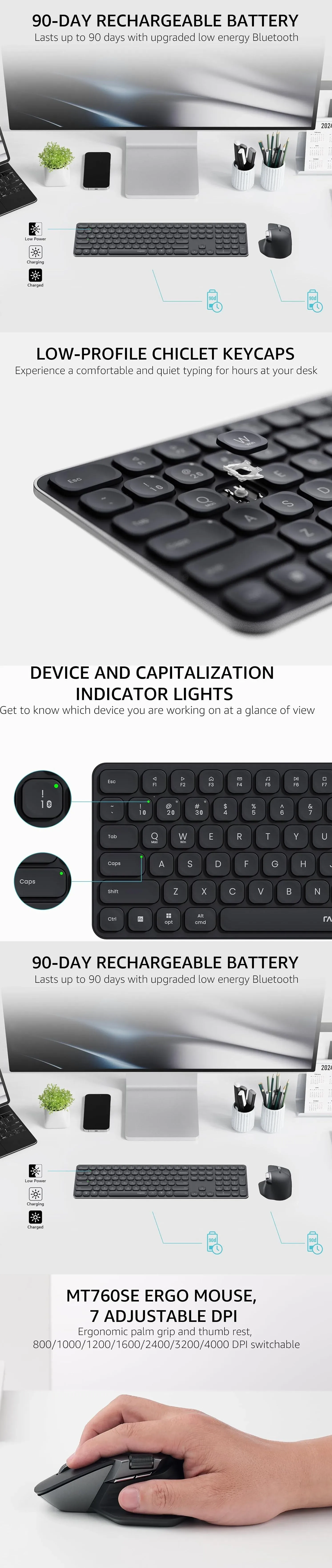 Rapoo 9560M Wireless Keyboard and Mouse Combo - Dark Grey
