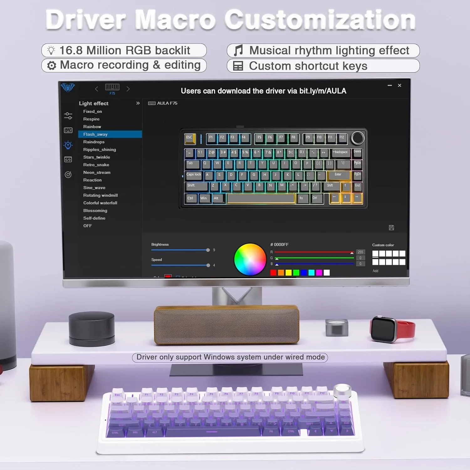 AULA F75 Gasket Wireless Mechanical Keyboard 75% Gasket Structure &amp; Hot-Swap Functionality Light Purple Beige Light 