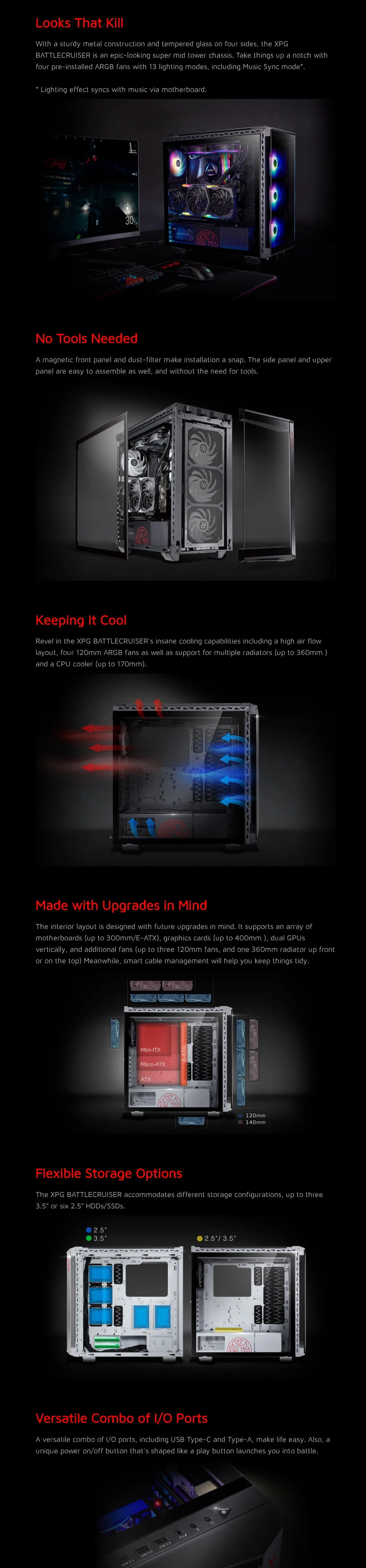 XPG Battle Cruiser Super Mid-Tower RGB Gaming Case – Black