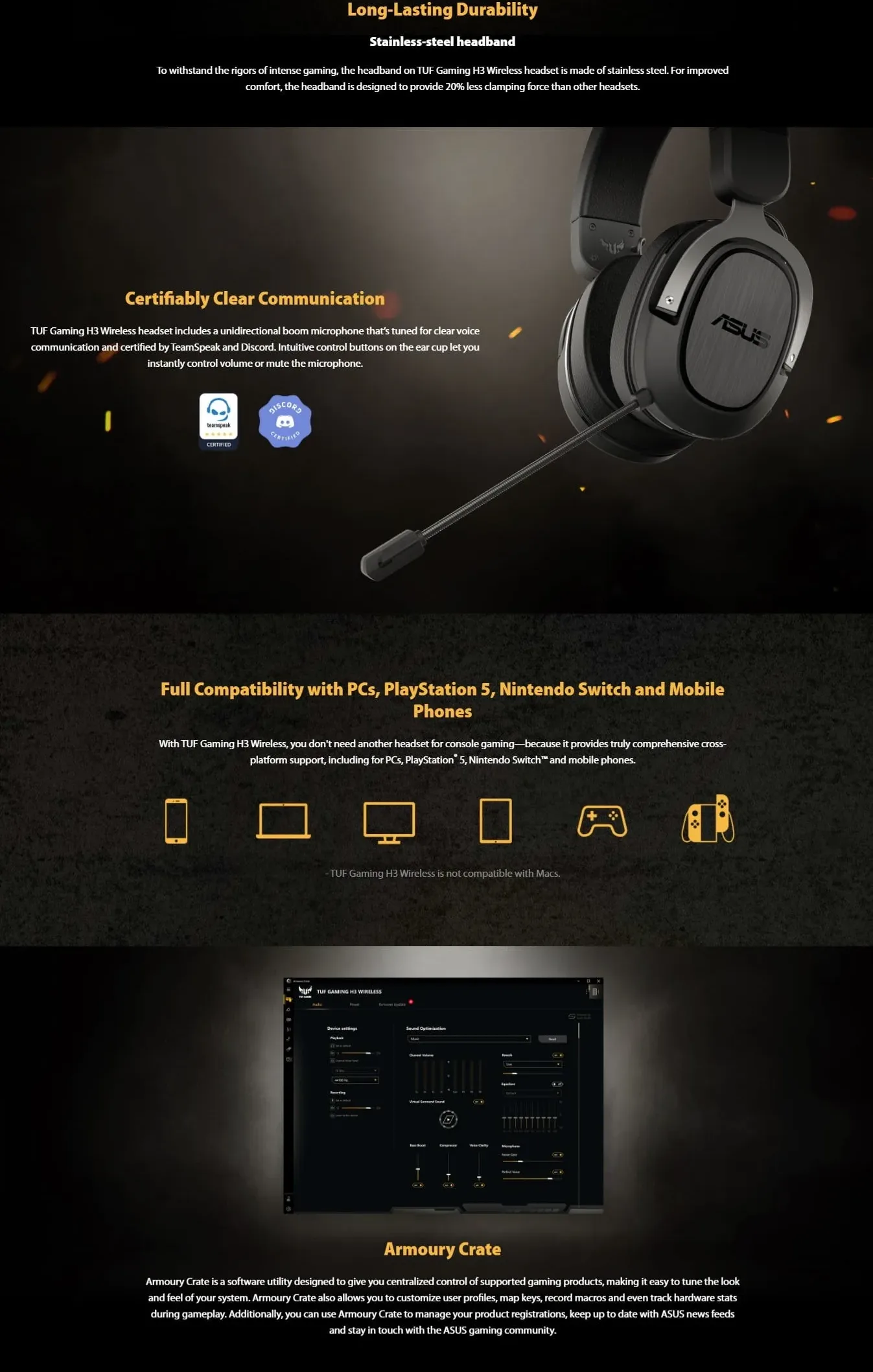 ASUS TUF Gaming H3 Wireless Gaming Headset – Gun Metal - spec 4 - MegaComputer.pk