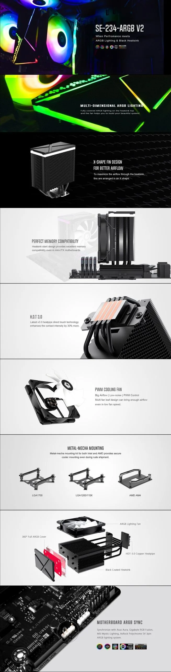 ID-COOLING SE-234-ARGB V2 CPU Cooler 4 Heatpipes Black