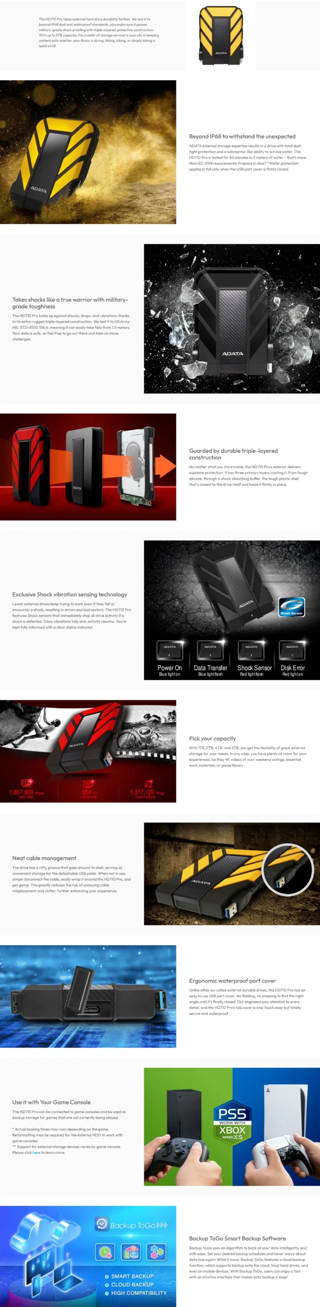 ADATA HD710 Pro 2TB Shockproof External Hard Drive Red