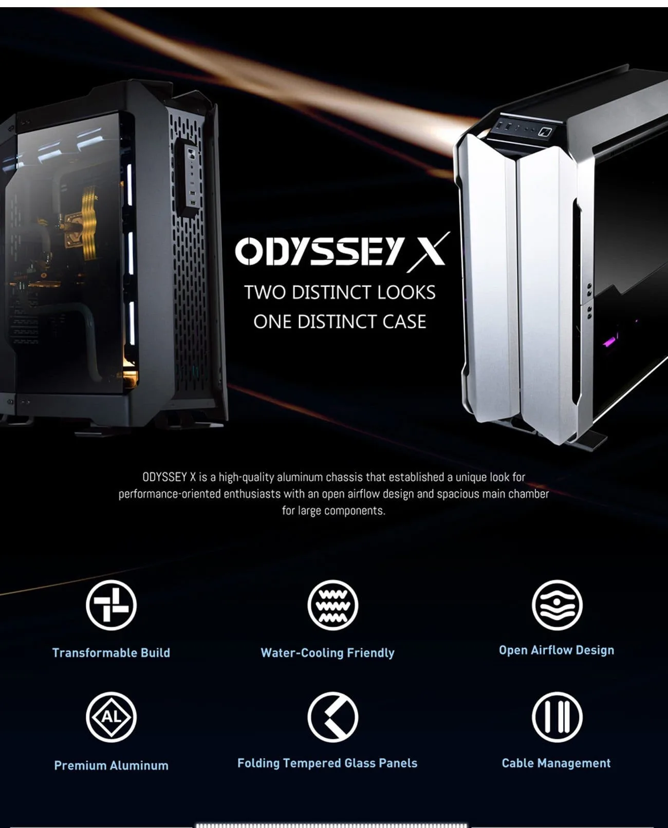 LIAN LI Odyssey X Tempered Glass on the Left and Right Sides, Aluminum Full Tower Gaming Computer Case Black