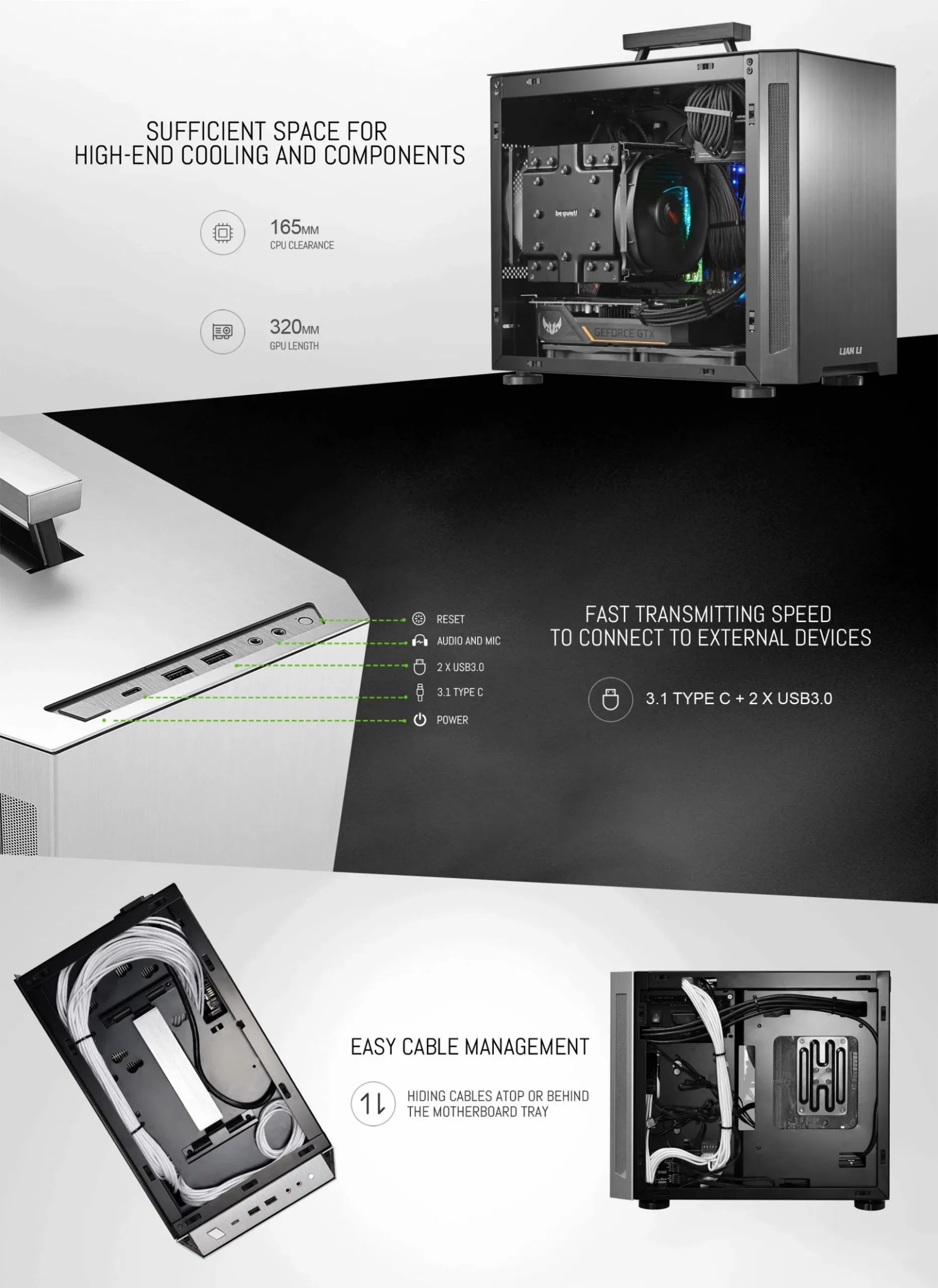 LIAN LI TU150 Aluminum Tempered Glass ITX case -Silver Color