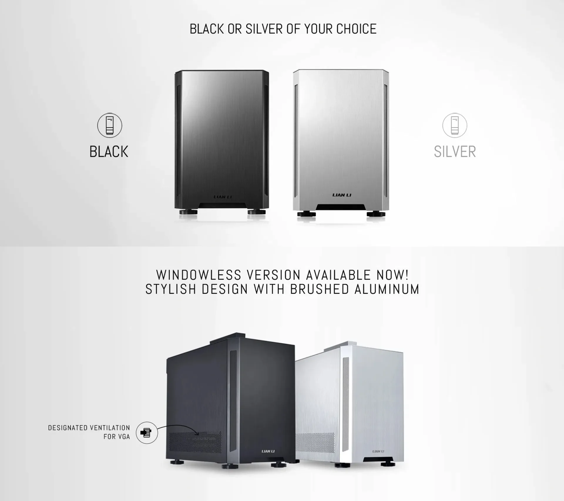 LIAN LI TU150 Aluminum Tempered Glass ITX case -Silver Color
