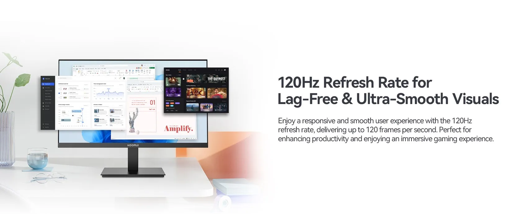 KOORUI E2411H 24" 120Hz 6ms Office Monitor, IPS Display, FHD Resolution,  AMD FreeSync Premium Technology, Flicker-Free,