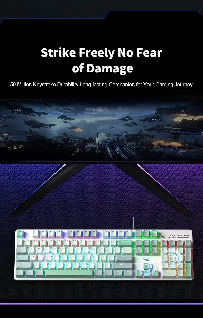 AULA S500 Wired RGB Mechanical Gaming Keyboard Black Red - Blue Switches