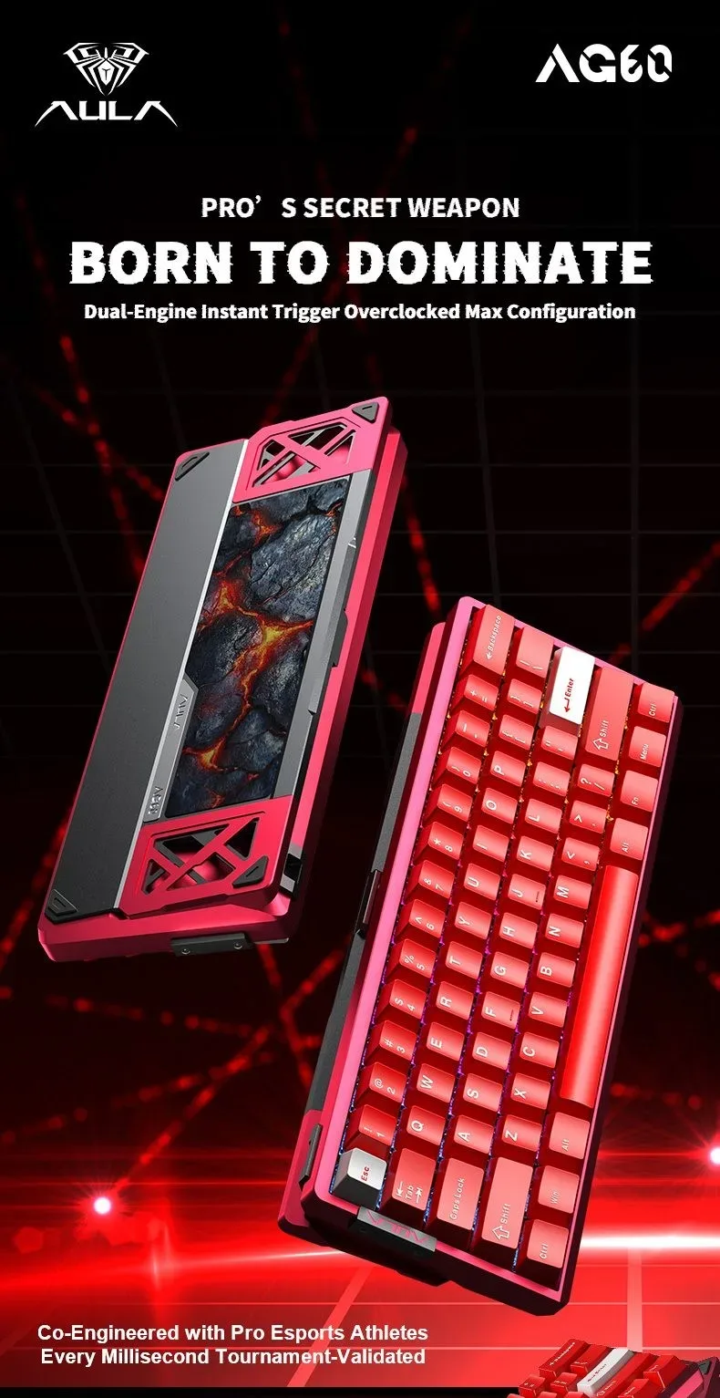 AULA AG60 MAX Wired Hall Effect Magnetic Gaming Keyboard Firefly Heat Sublimation Red - Frostcore Switches
