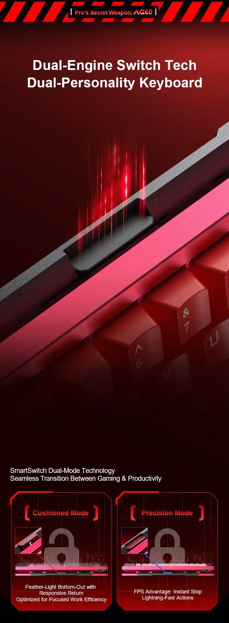 AULA AG60 MAX Wired Hall Effect Magnetic Gaming Keyboard Firefly Heat Sublimation Red - Frostcore Switches