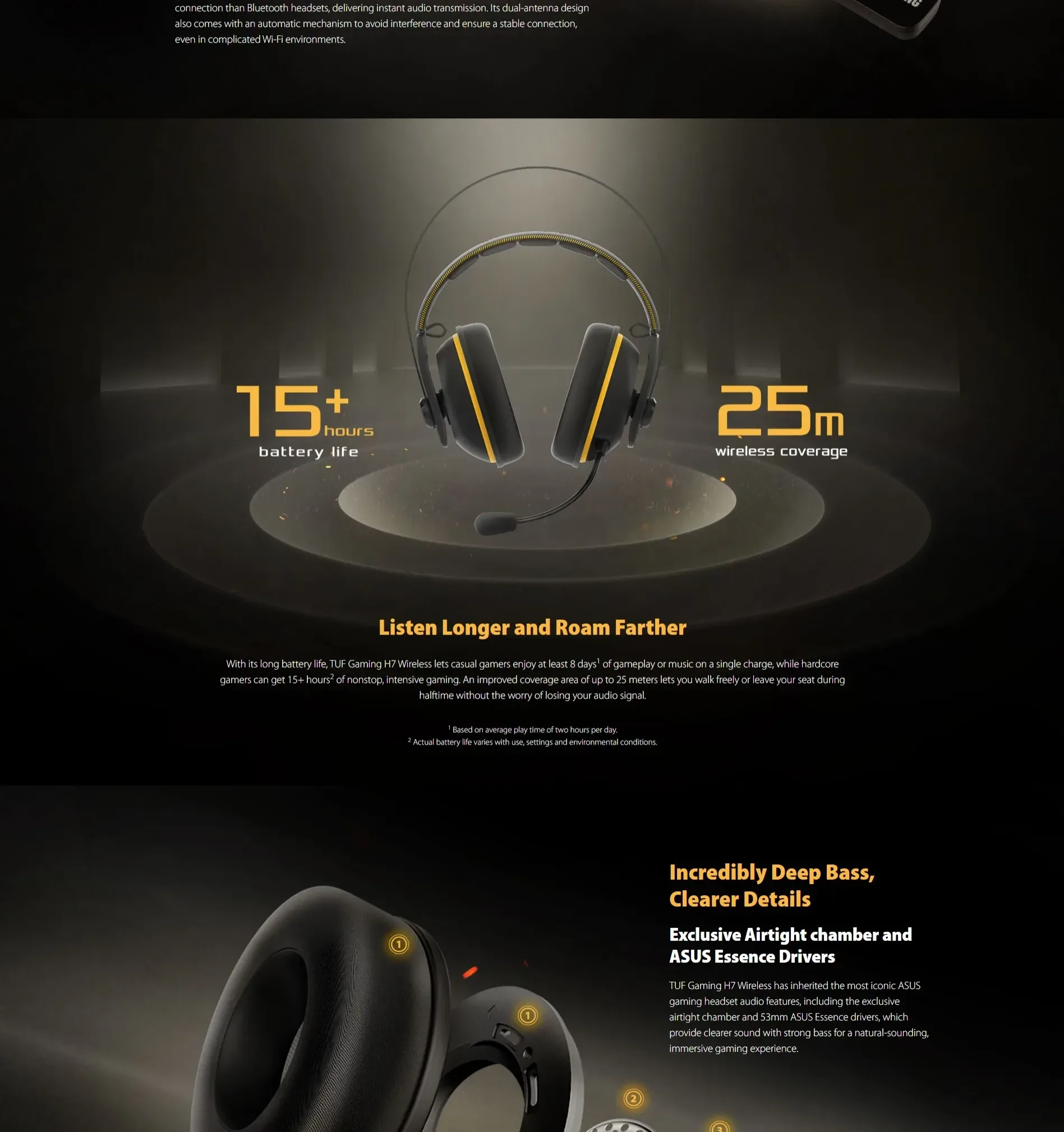 ASUS TUF Gaming H7 Wireless Gaming Headset for PC, Mac and PlayStation®4 with 2.4GHz Wireless Connection - spec 2 - MegaComputer.pk