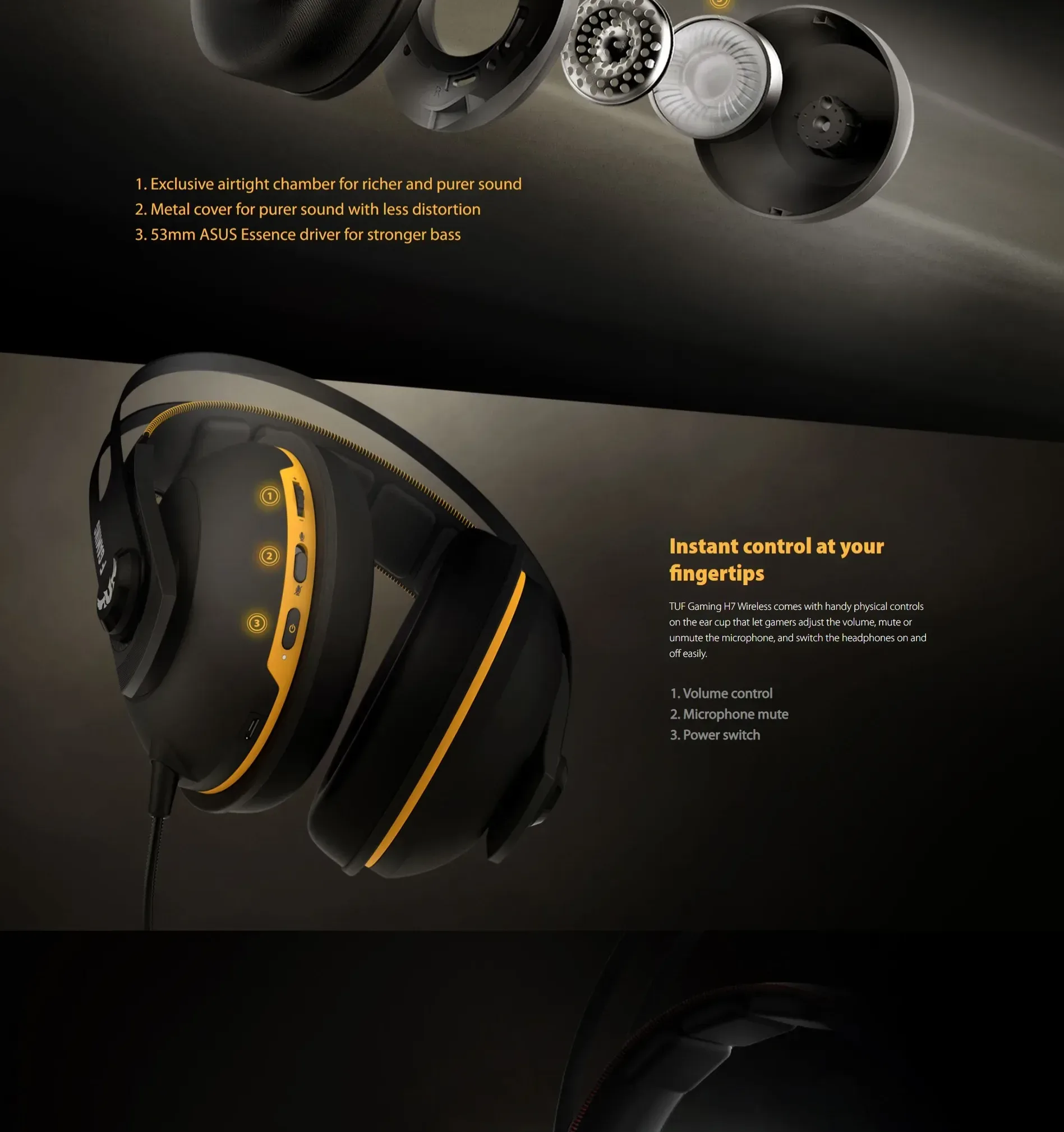 ASUS TUF Gaming H7 Wireless Gaming Headset for PC, Mac and PlayStation®4 with 2.4GHz Wireless Connection - spec 3 - MegaComputer.pk
