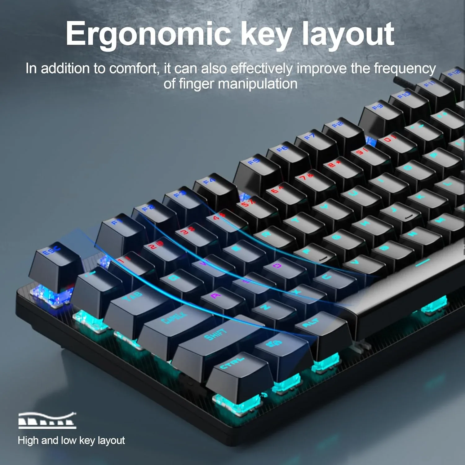AULA S2022 Pro Mechanical Wired Gaming Keyboard, Rainbow LED Backlit with Num Lock for Windows PC Black - Red Switches