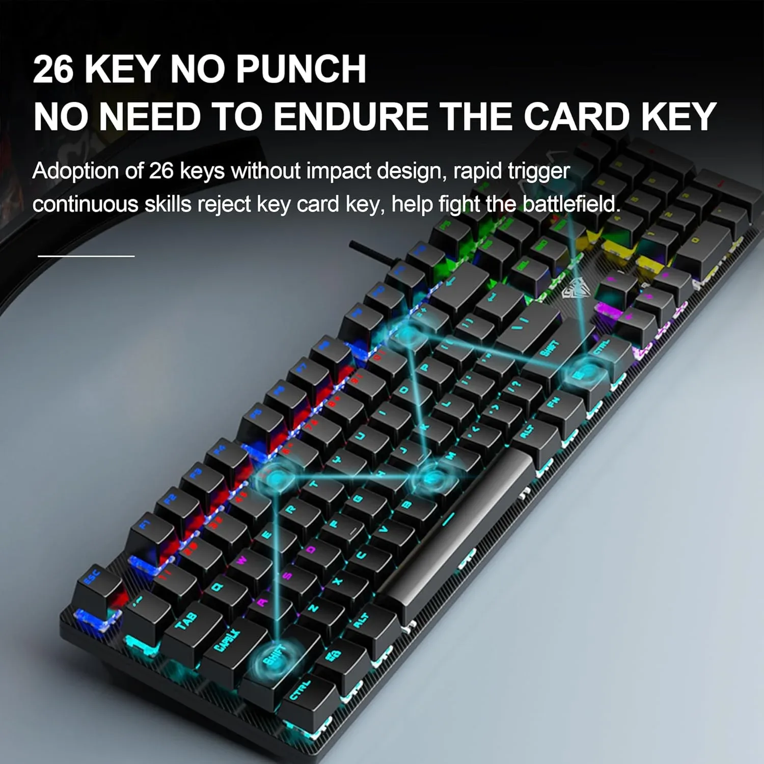 AULA S2022 Pro Mechanical Wired Gaming Keyboard, Rainbow LED Backlit with Num Lock for Windows PC Black - Red Switches