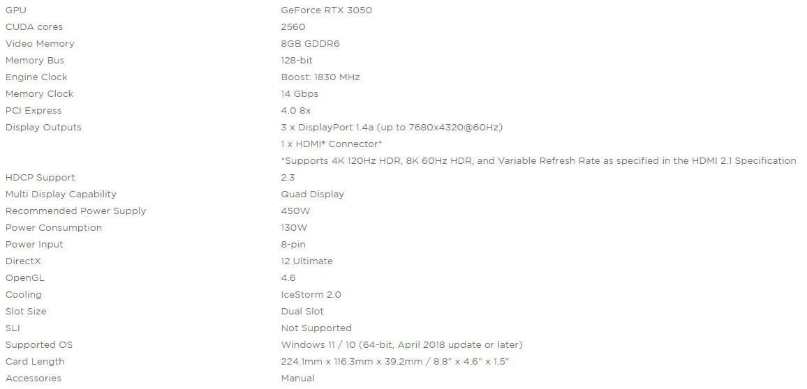 ZOTAC GAMING GeForce RTX 3050 AMP Gaming Graphics Card