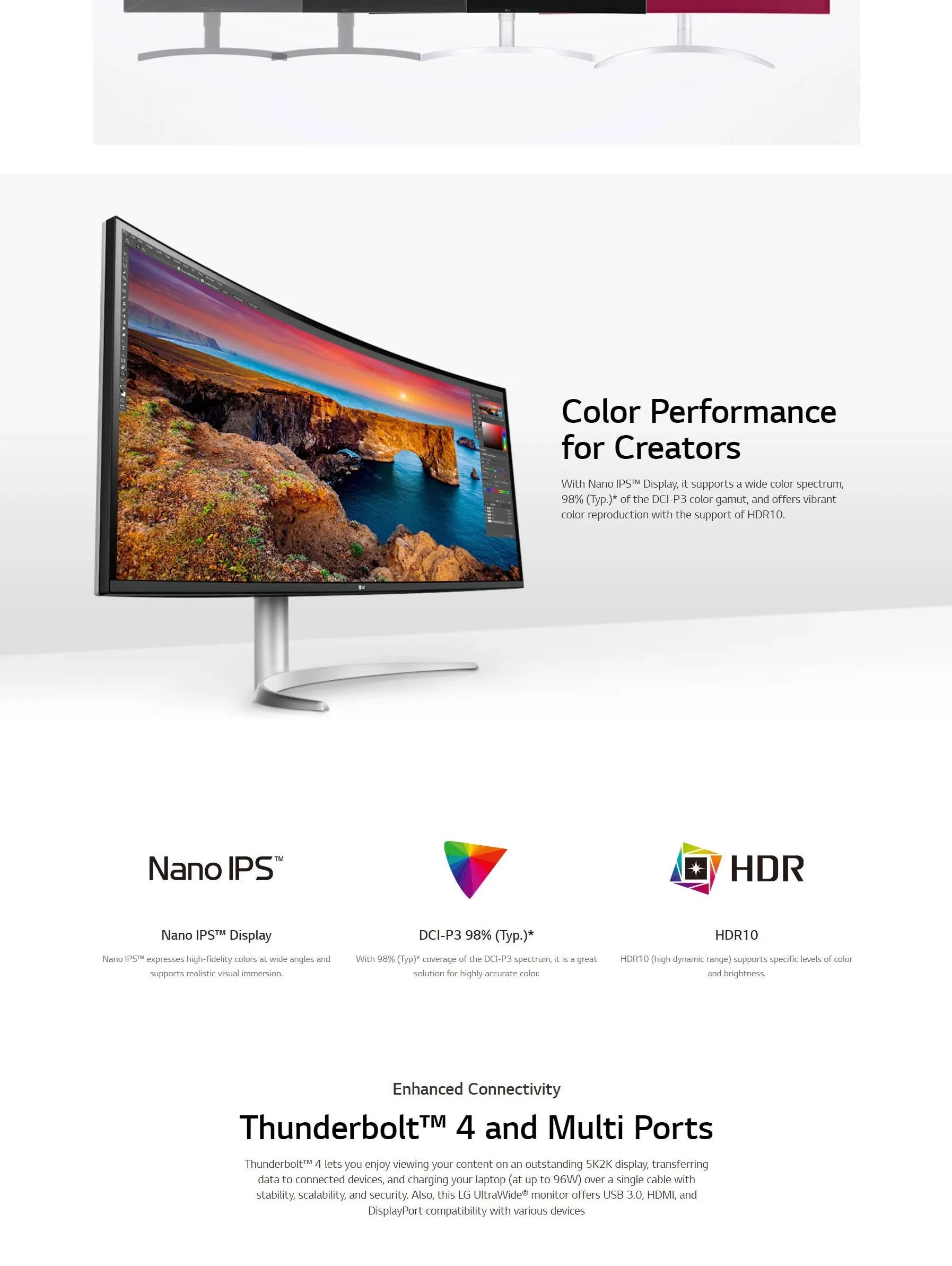 LG UltraWide 40WP95C-W 40” Curved WUHD (5120 x 2160) 5K2K Nano IPS Computer Monitor, DCI-P3 98% (Typ.) HDR10, Thunderbolt 4 w/ 96W PD, 3-Side Virtually Borderless Design Tilt/Height/Swivel Stand,Black (Open Box) - spec 2 - MegaComputer.pk