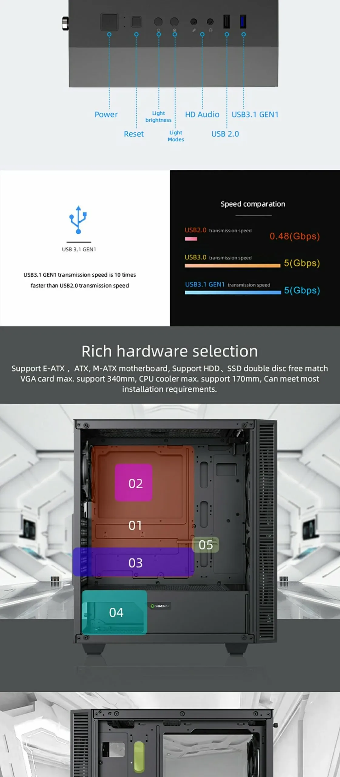 GameMax Black Hole E-ATX Gaming Case - Black