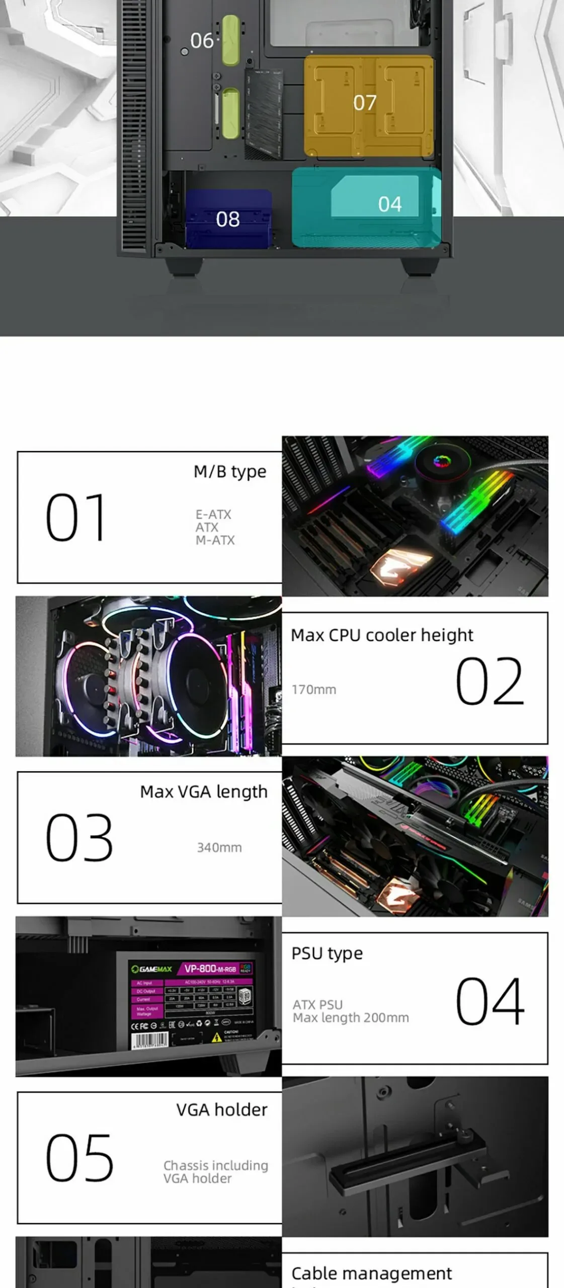 GameMax Black Hole E-ATX Gaming Case - Black