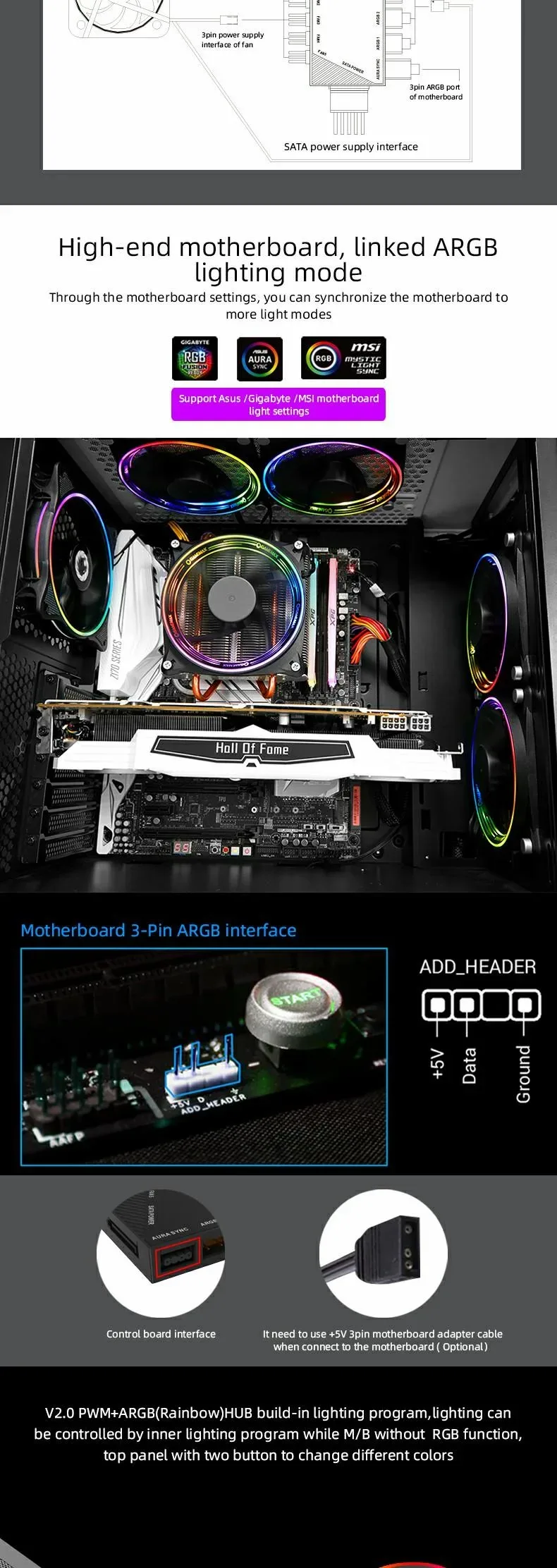 GameMax Draco XD With Dual RING ARGB Fan Mid Tower Gaming Case