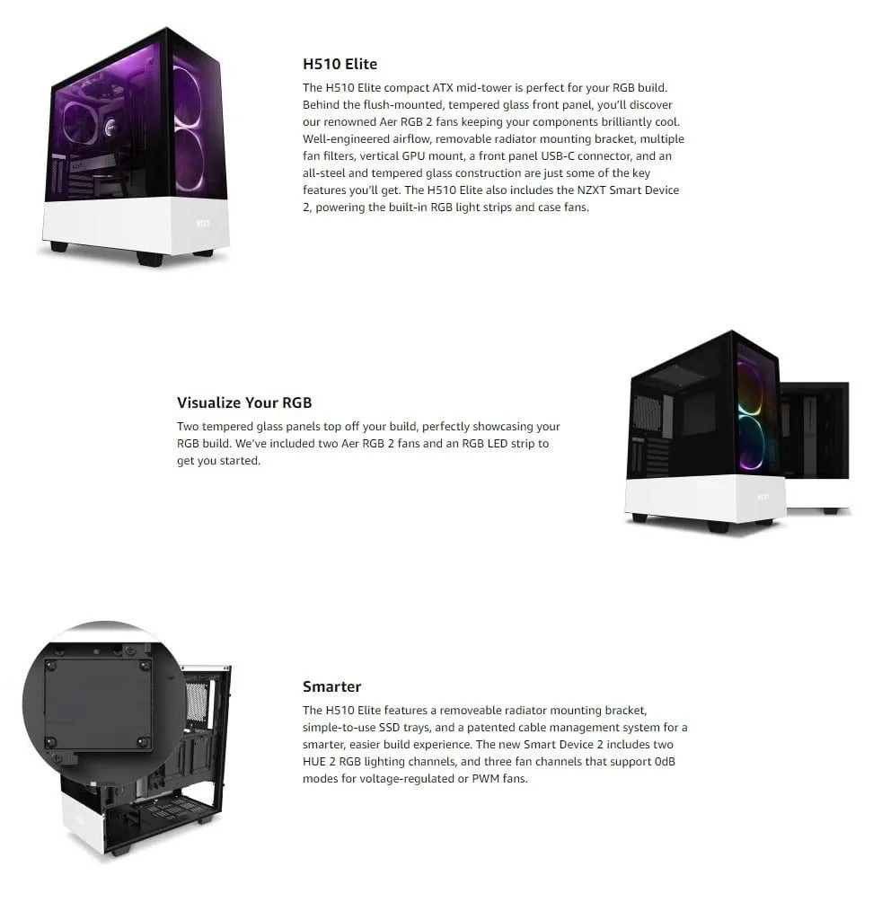 NZXT H510 Elite Mid-Tower PC Gaming Case – Matte Black