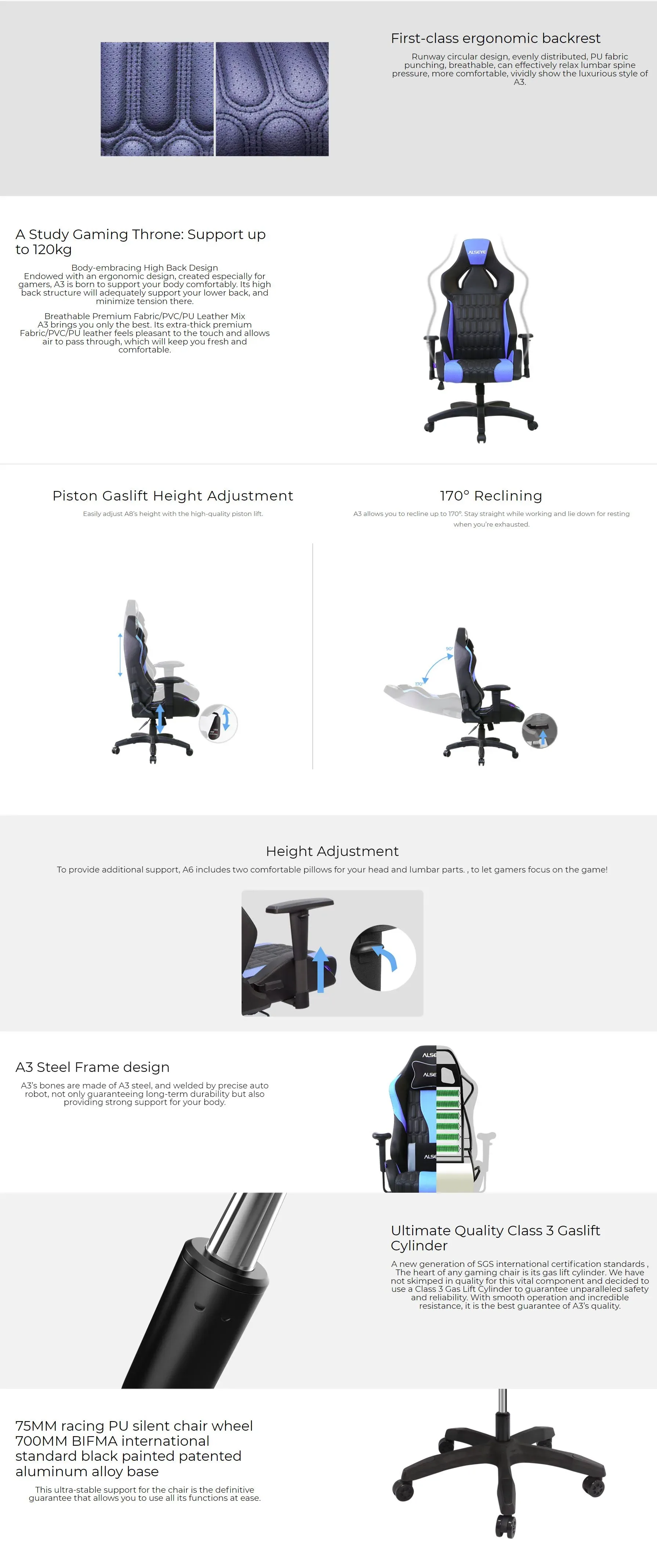Alseye A3 Gaming Chair Blue/Black