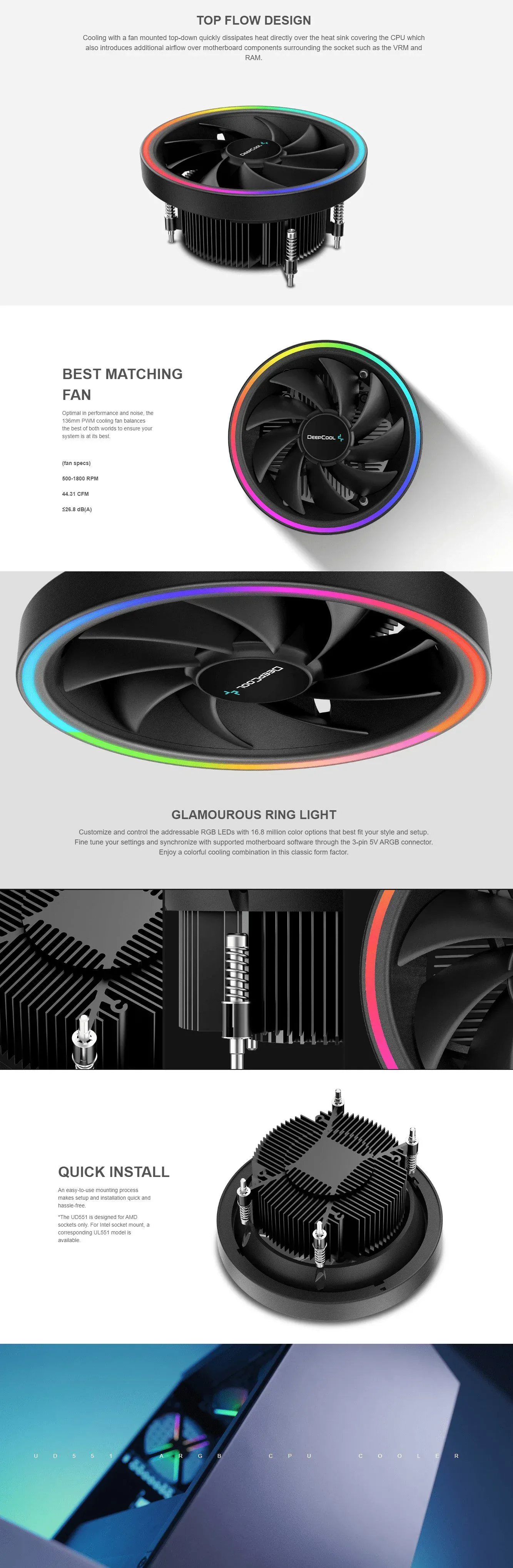 DeepCool UD551 ARGB Top-Flow CPU Cooler