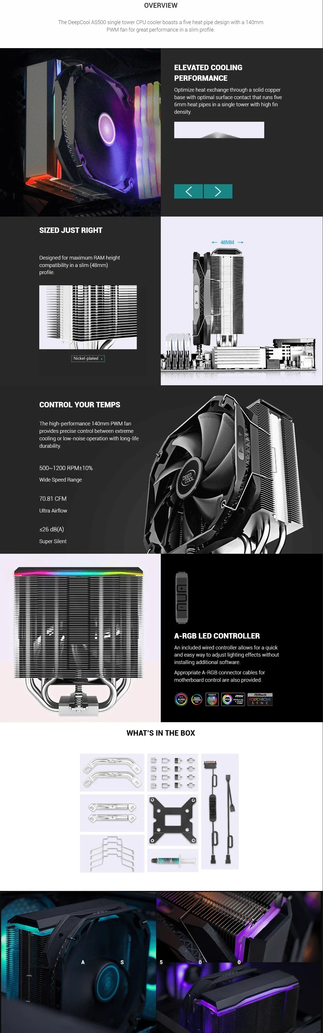 DeepCool AS500 Plus Single Tower ARGB CPU Air Cooler – Black