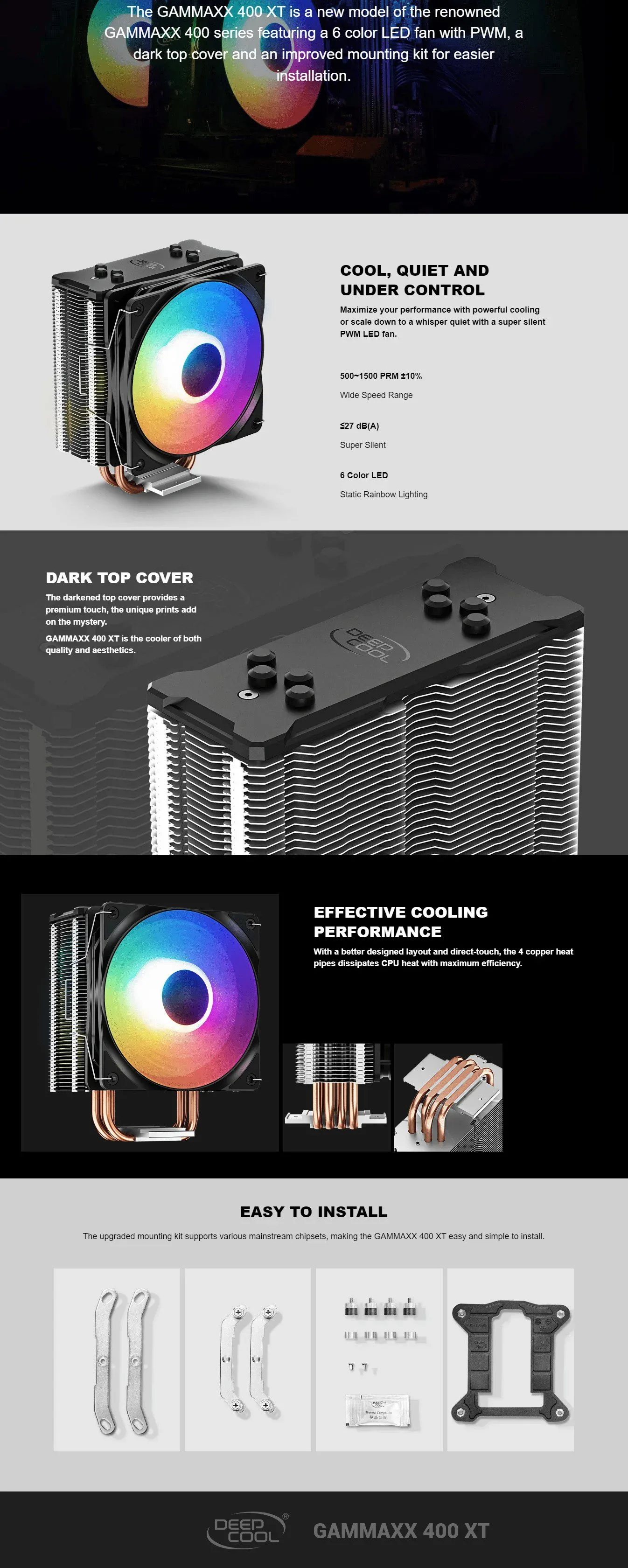 DeepCool GAMMAXX 400XT RGB CPU Air Cooler – Black