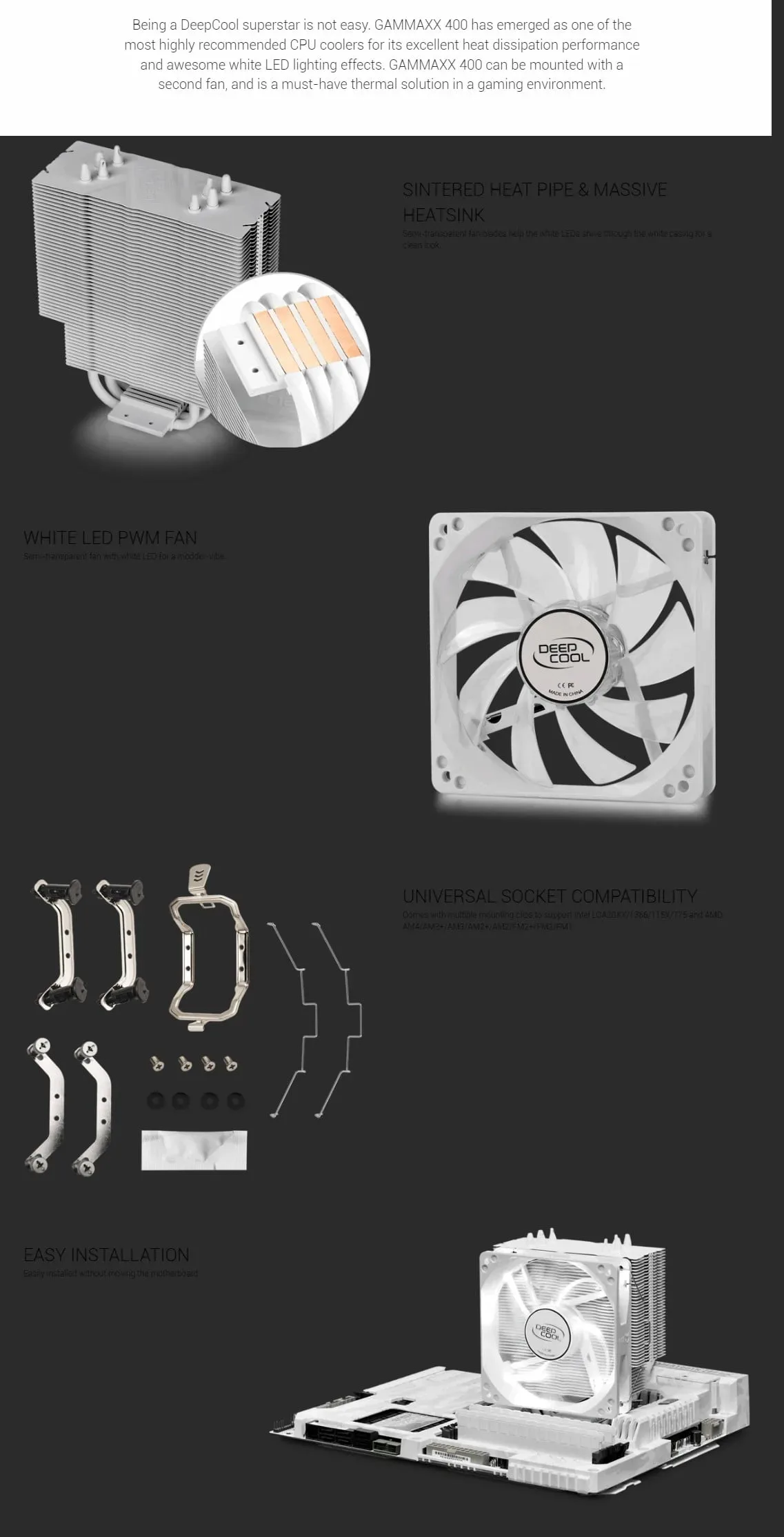 DeepCool GAMMAXX 400XT RGB CPU Air Cooler – White