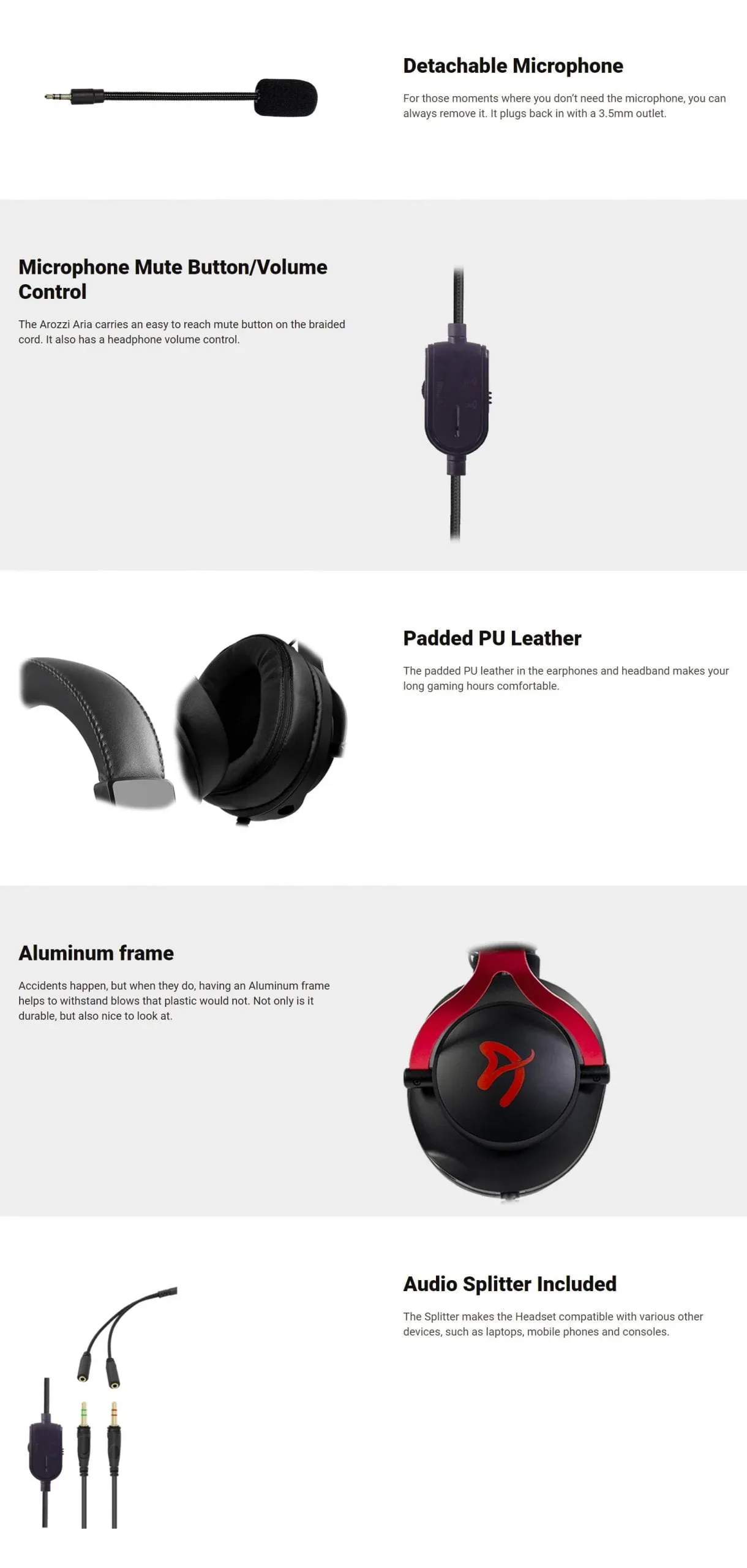Arozzi Aria Gaming Headset Color: Black and Red