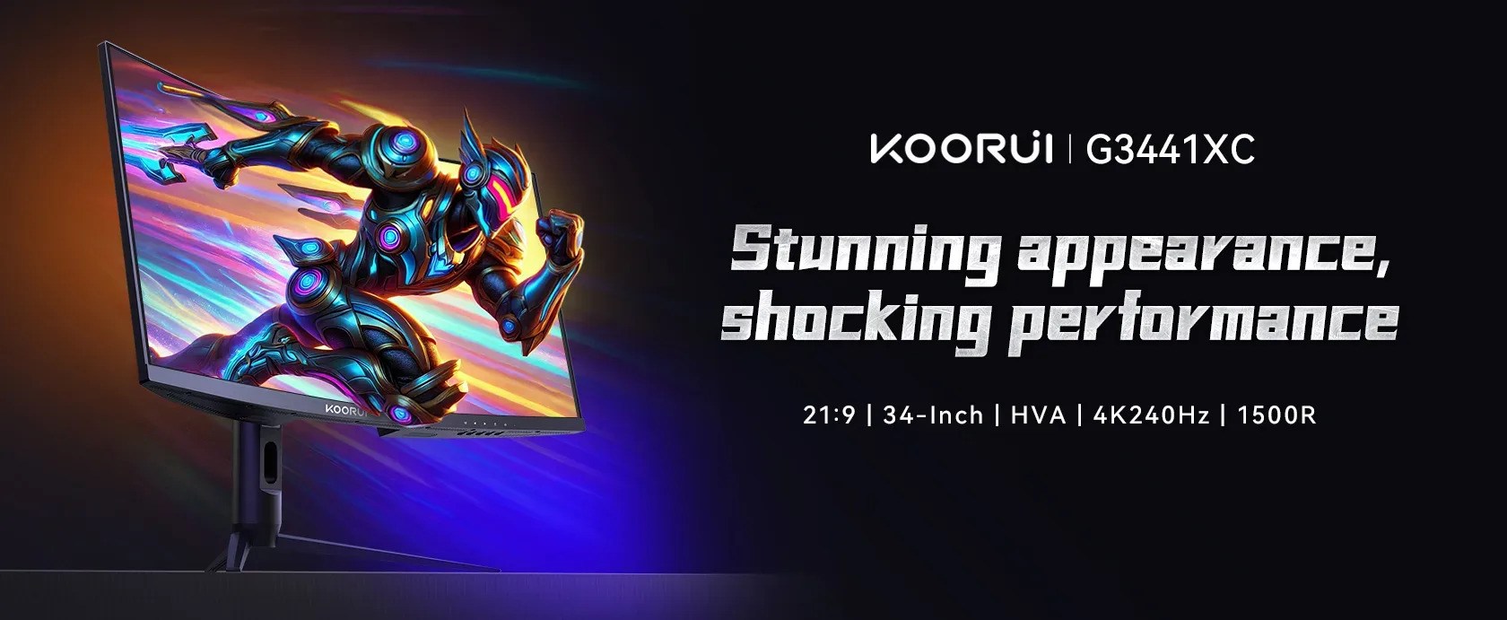 KOORUI G3441XC 34" 240Hz 1ms MPRT sRGB 125%, Adobe RGB 102%, UWQHD VA 1500R Curved Gaming Monitor, HDR 400, 21:9 Aspect 