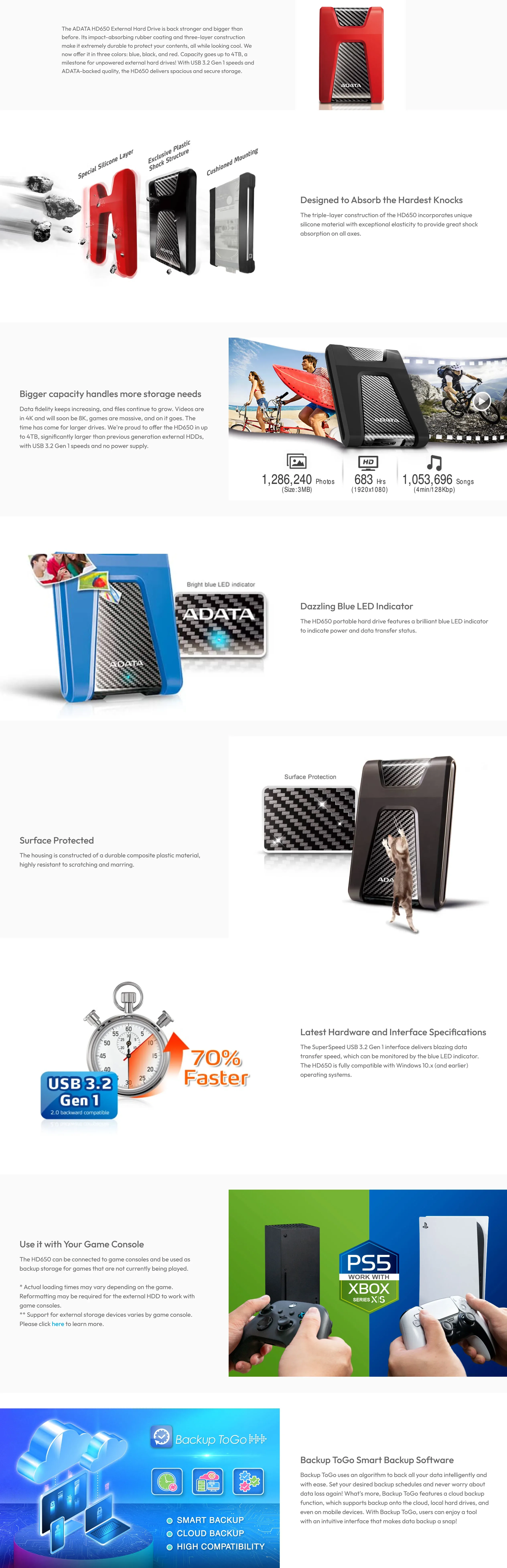 ADATA HD650 2TB External Hard Drive Black