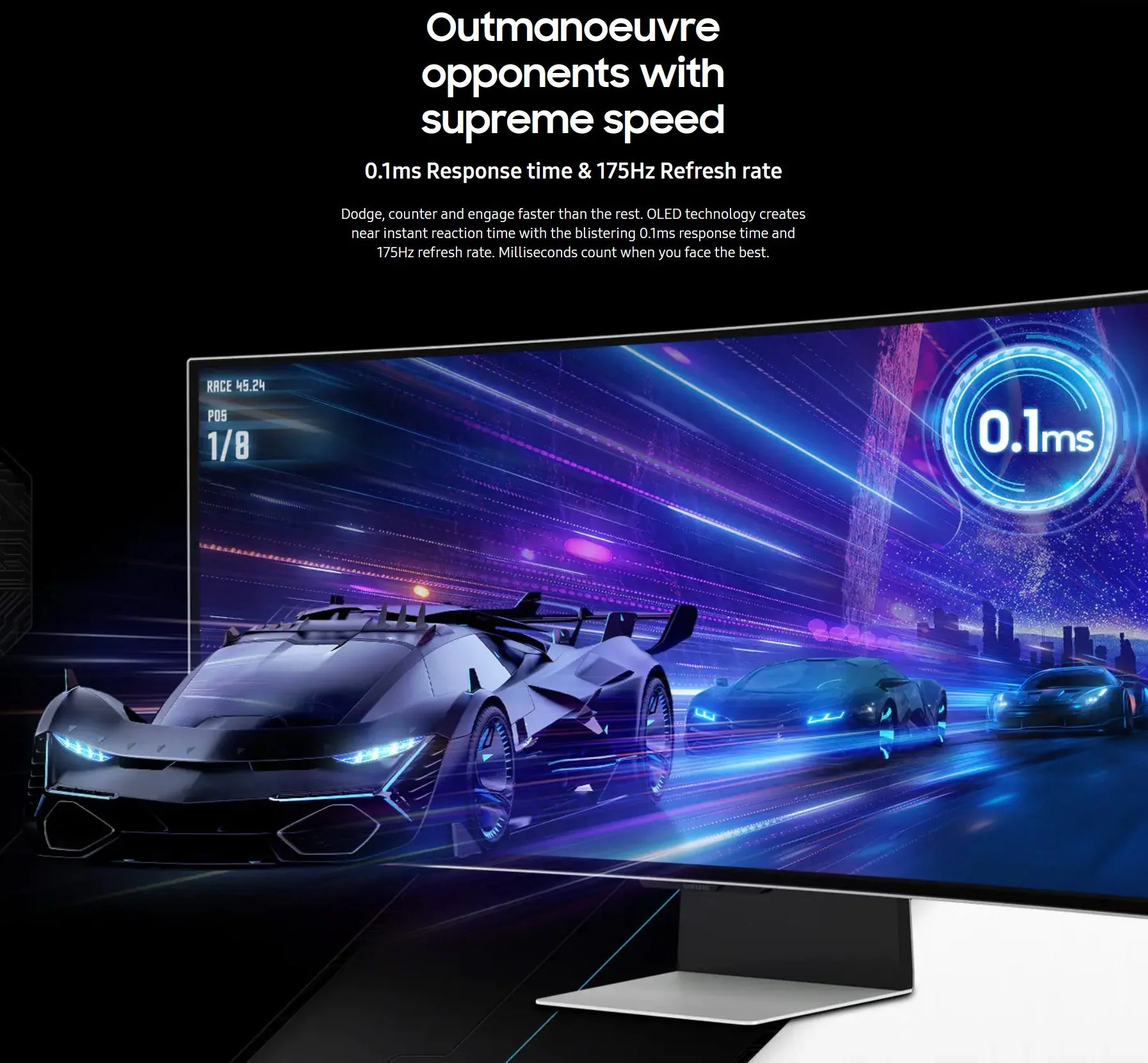 Samsung Odyssey G8 34" LS34BG850 OLED 3440x1440 Resolution 0.1ms 175Hz Smart Gaming Monitor