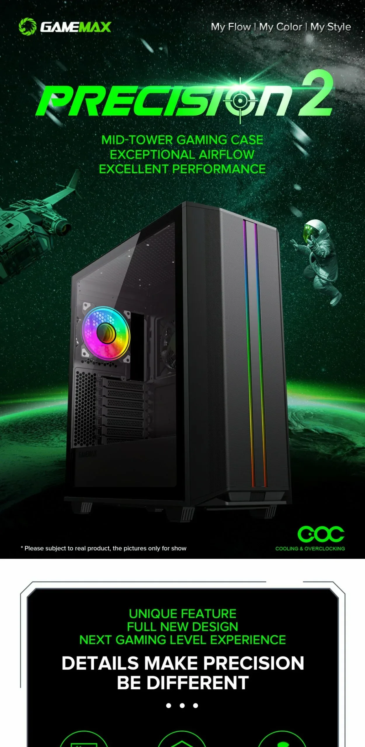 GameMax Precision Mid Tower Gaming Case - Black