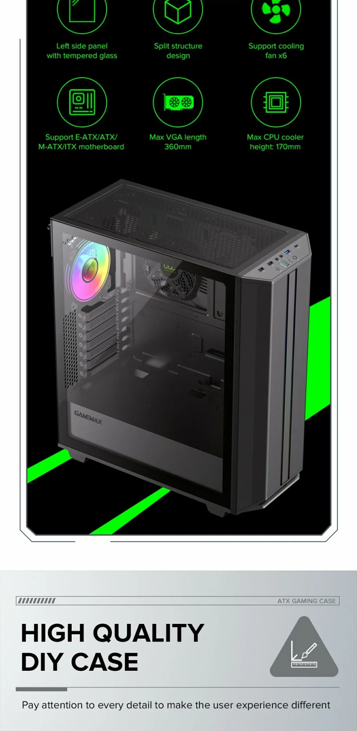 GameMax Precision Mid Tower Gaming Case - Black