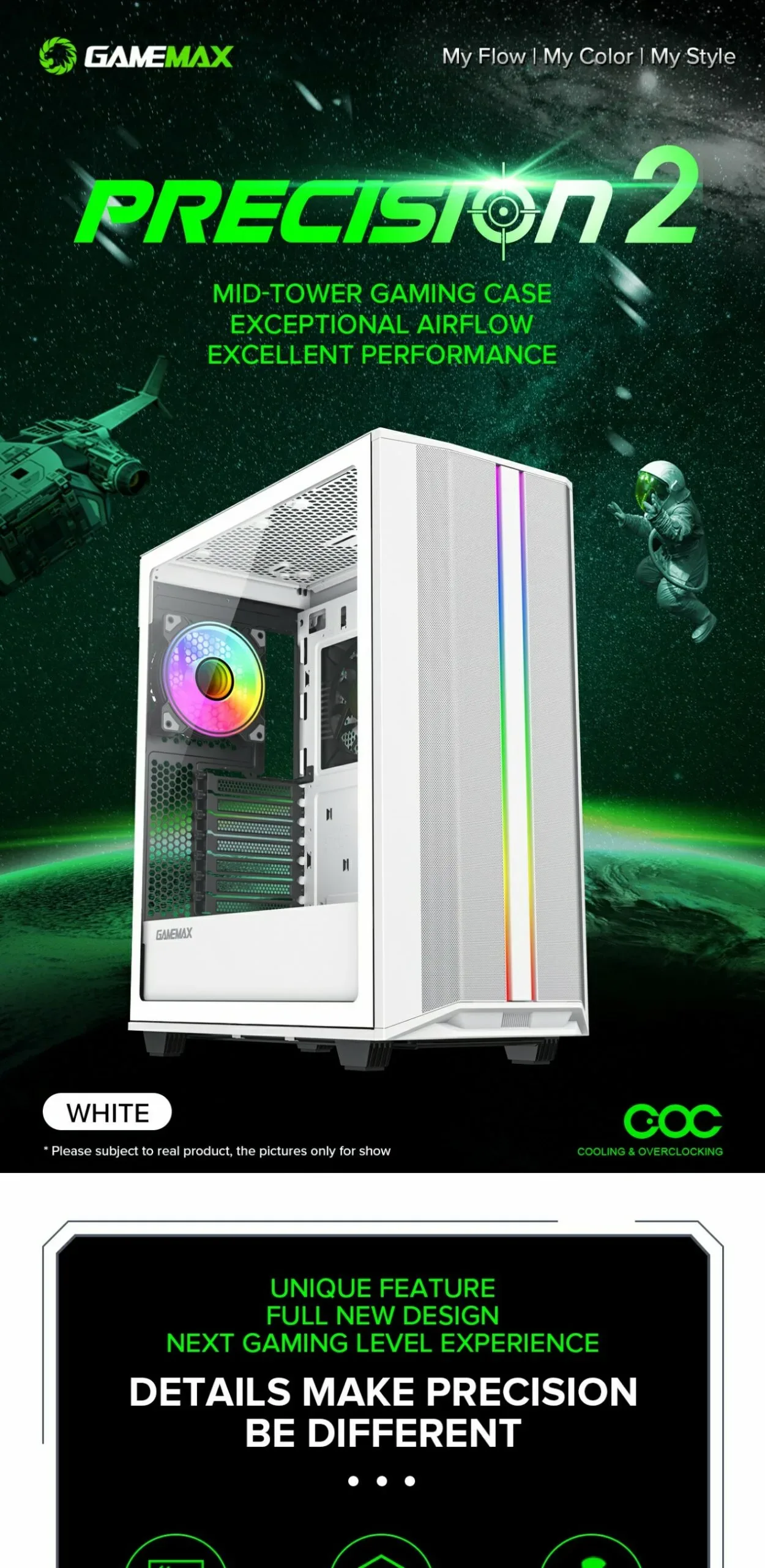 GameMax Precision Mid Tower Gaming Case - White