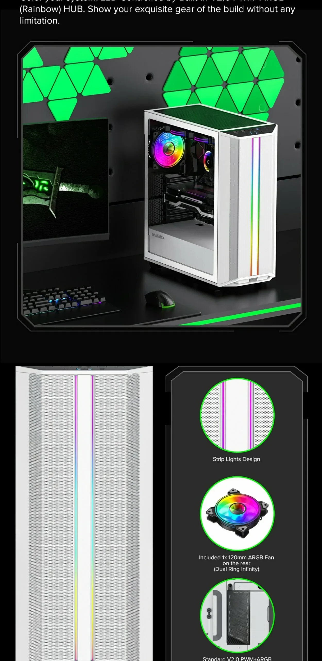 GameMax Precision Mid Tower Gaming Case - White
