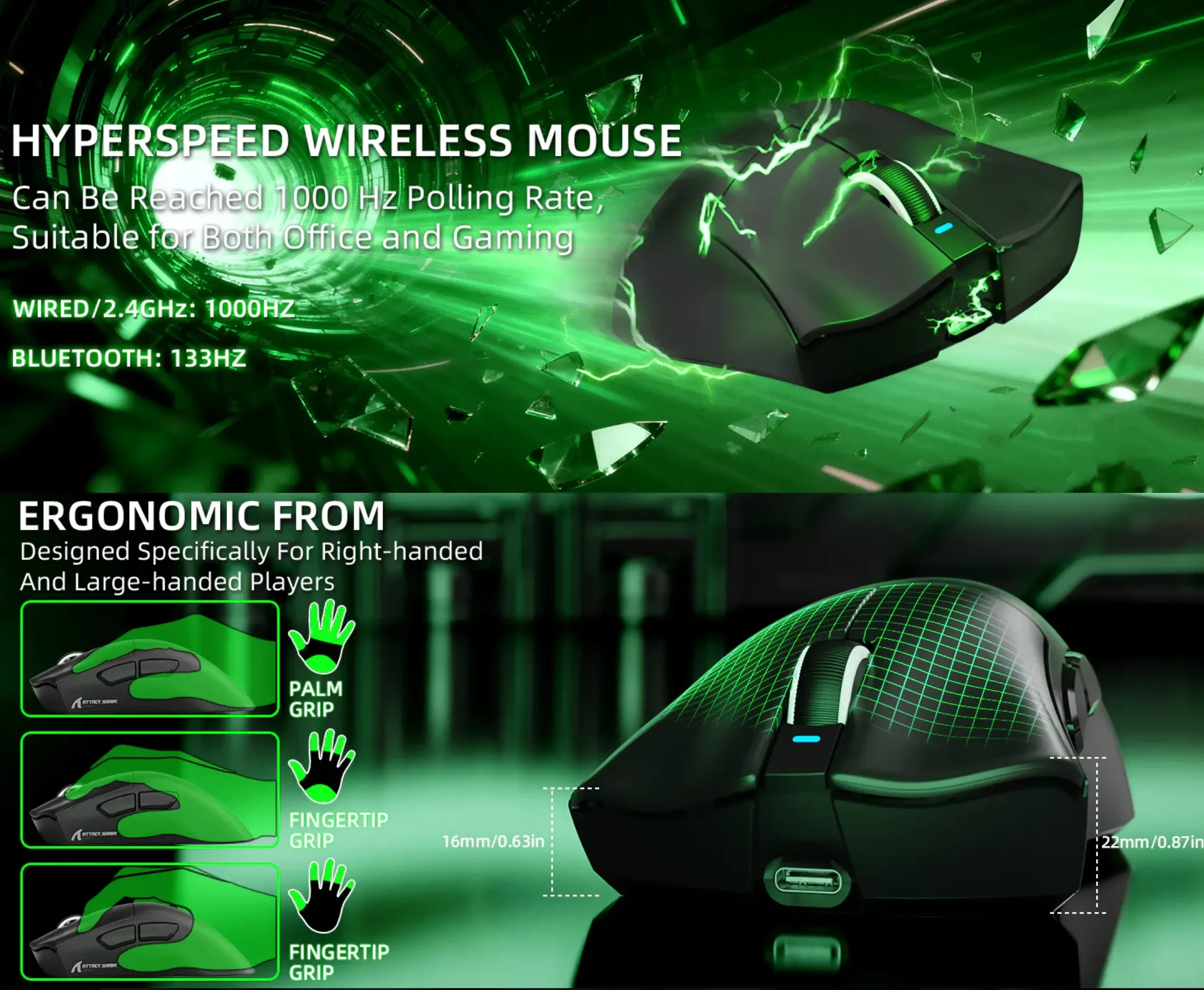 ATTACK SHARK V3 Ultra-Light Tri-Mode Gaming Mouse - Black - spec 3 - MegaComputer.pk
