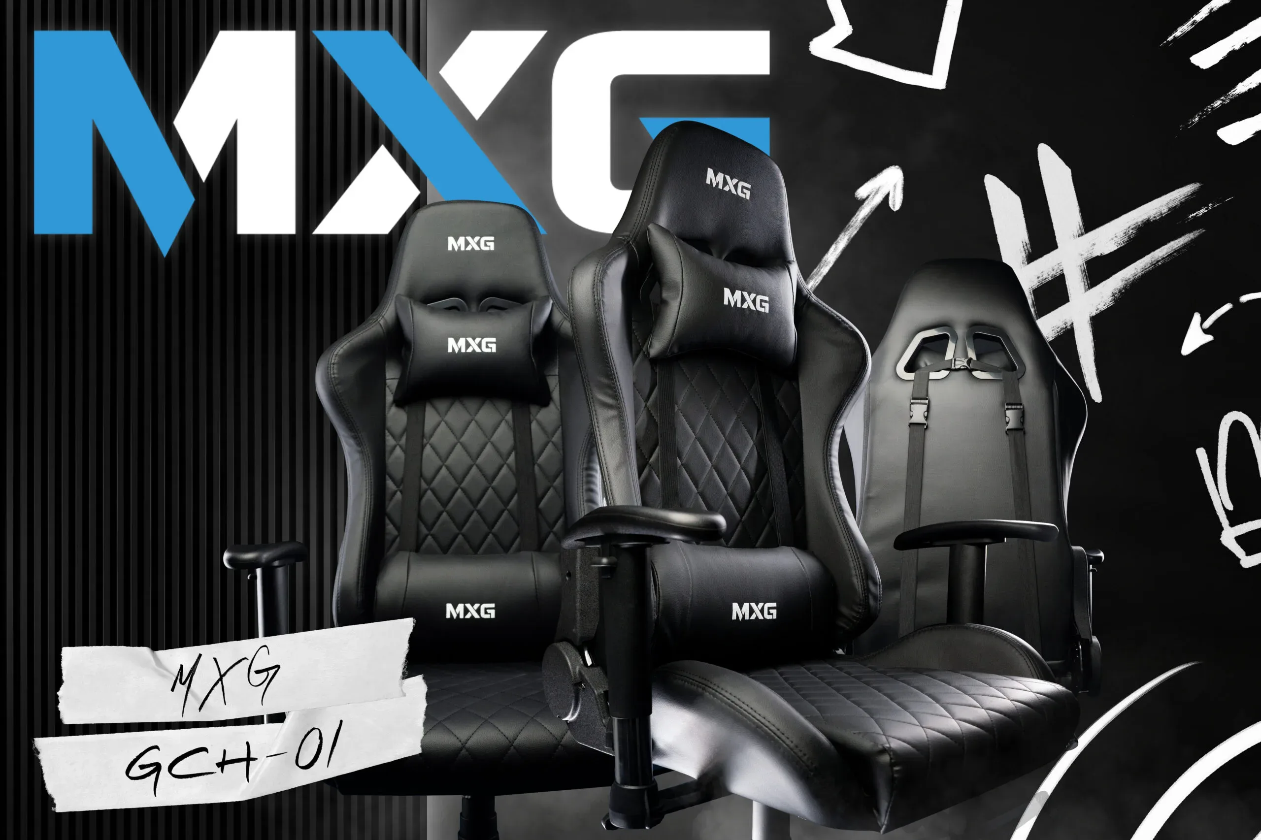 MXG GCH-01 Large Diamond Quilted PU with Headrest and Lumbar Support Gaming Chair Red/Black