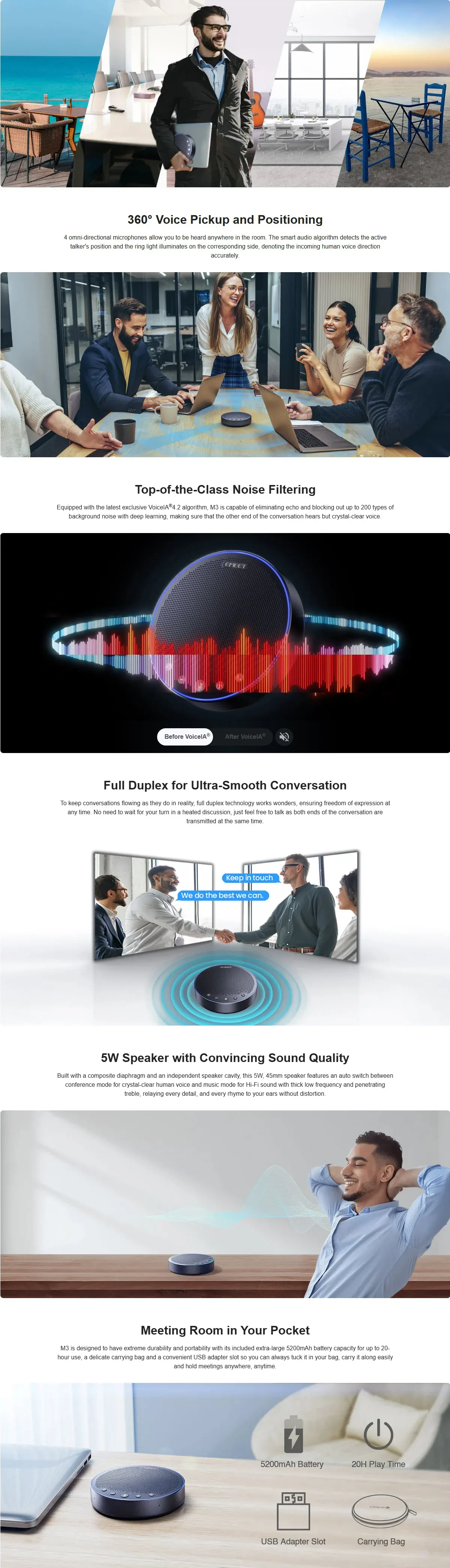 EMEET OfficeCore M3 Portable USB Speakerphone