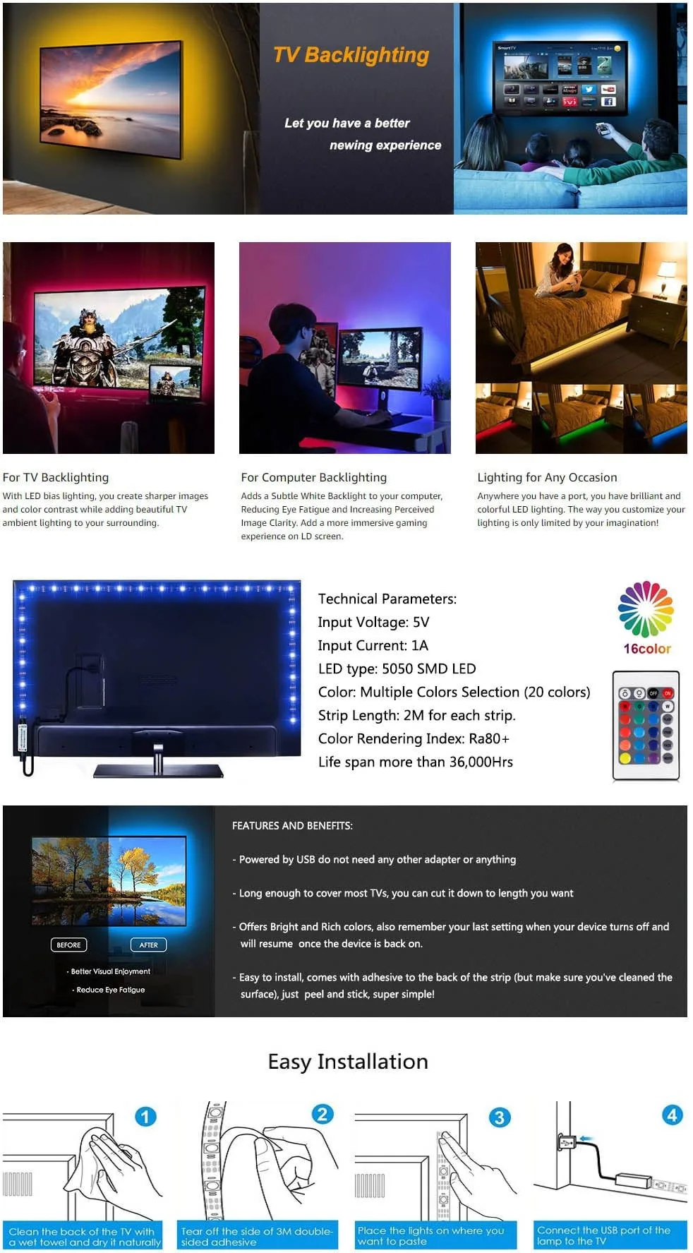 Twisted Mind RGB LED Strip USB Powered Light 2 Meters