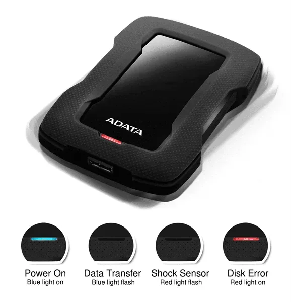 ADATA HD330 1TB AHD330-1TU31-CBK USB 3.1 Shock-Resistant Extra Slim External Hard Drive - Black