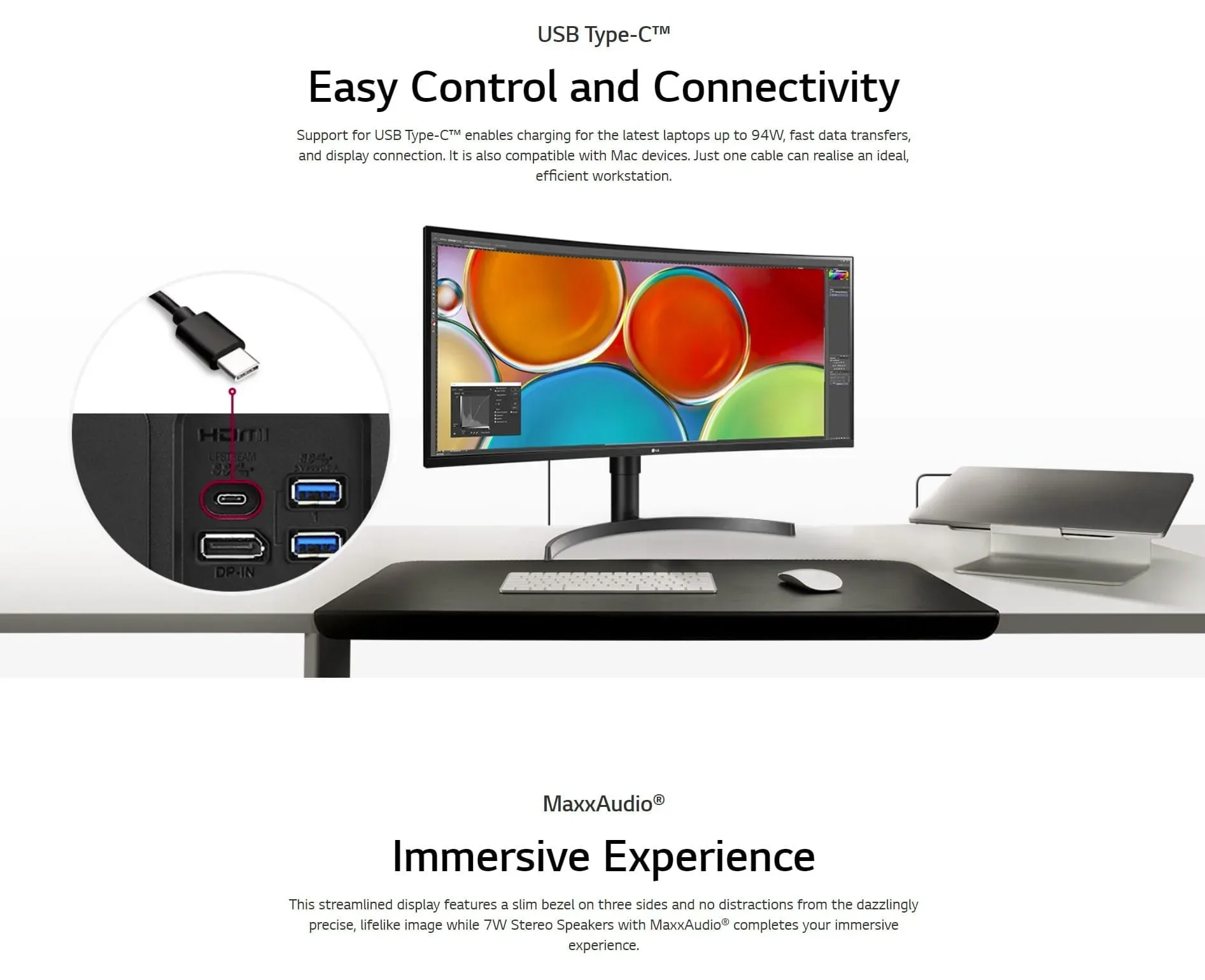 LG 35WN75C 35'' UltraWide™ CURVED QHD 100Hz HDR MONITOR WITH Type-C