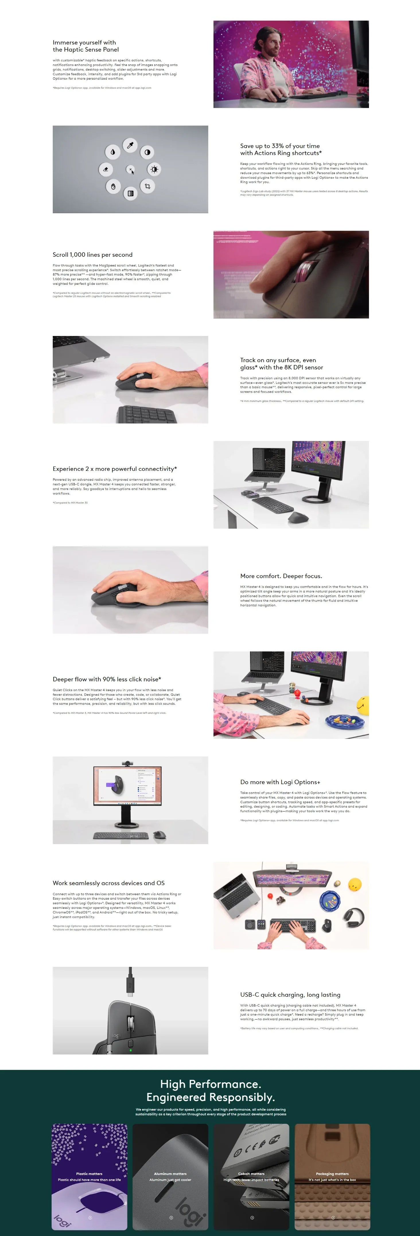Logitech MX Master 4 Ergonomic Wireless Mouse with Advanced Performance Haptic Feedback Ultra-Fast Scrolling USB-C Charg