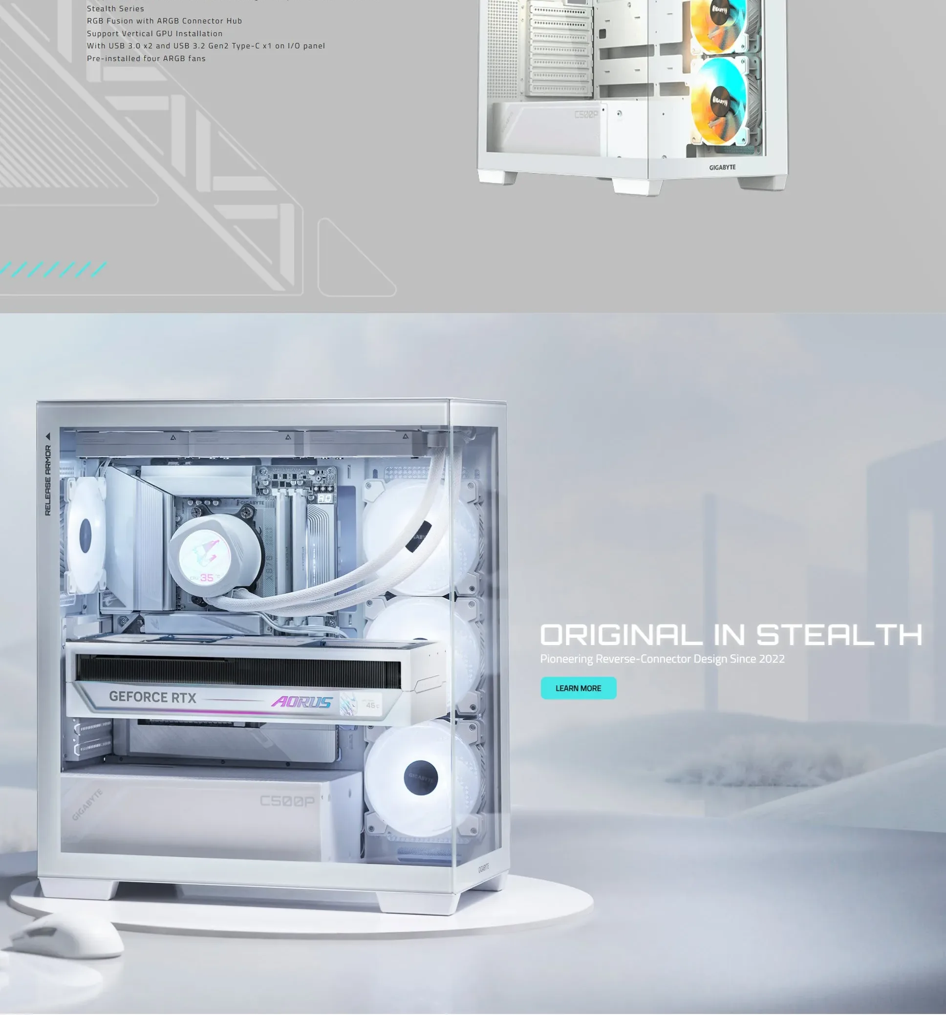 GIGABYTE C500 Panoramic SteaICE Mid Tower Gaming Case - White - spec 2 - MegaComputer.pk