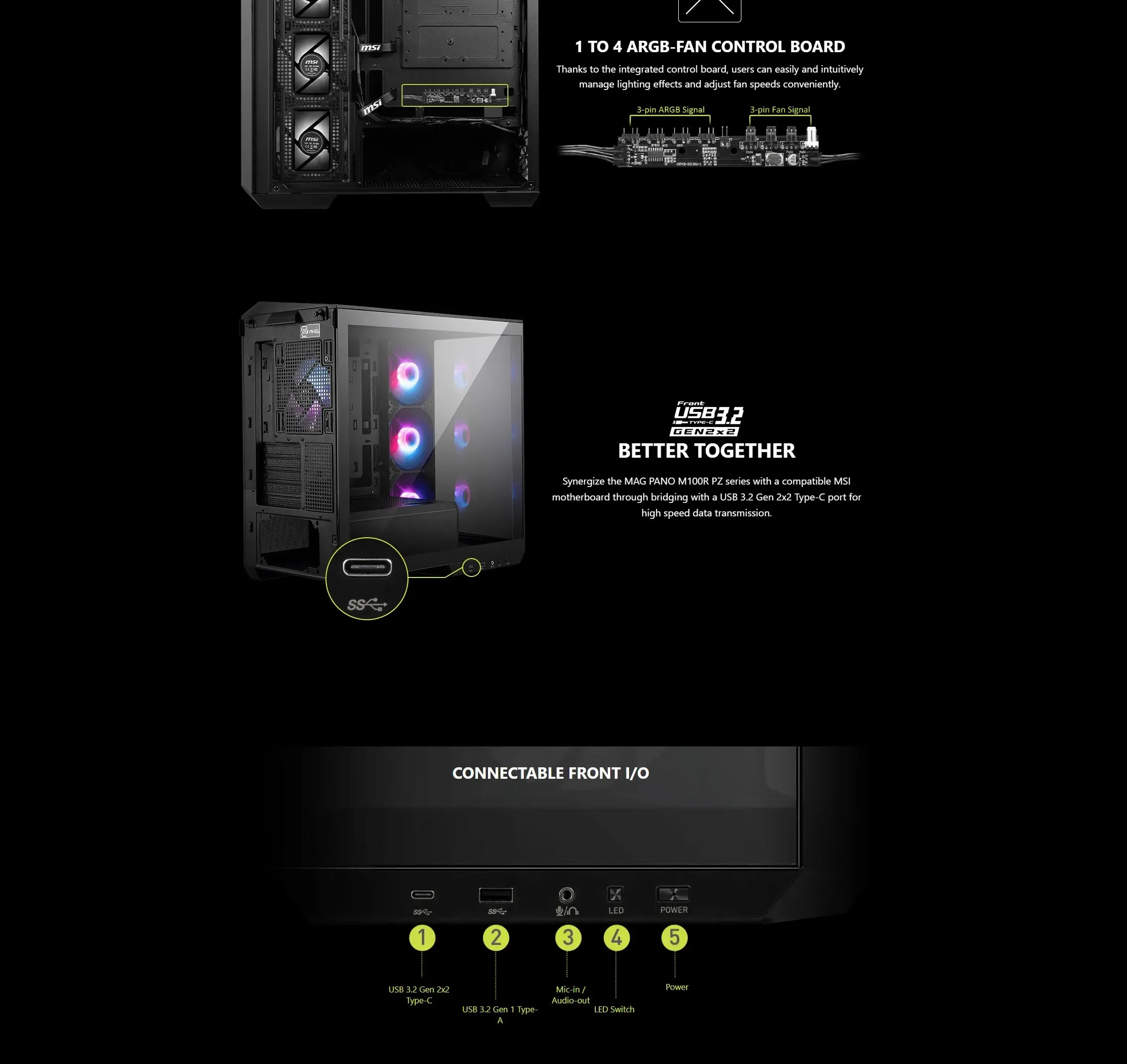 MSI MAG PANO M100R PZ Premium Mid-Tower Gaming PC Case - Black - spec 4 - MegaComputer.pk